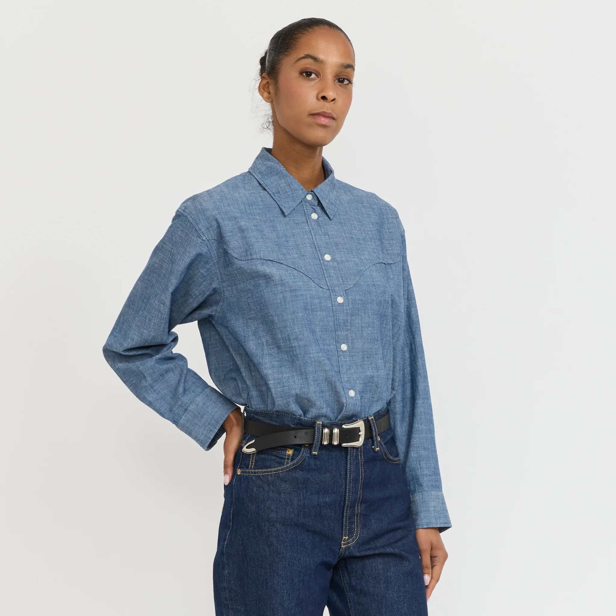 Daisy Chambray Western Shirt Blue - Image 3