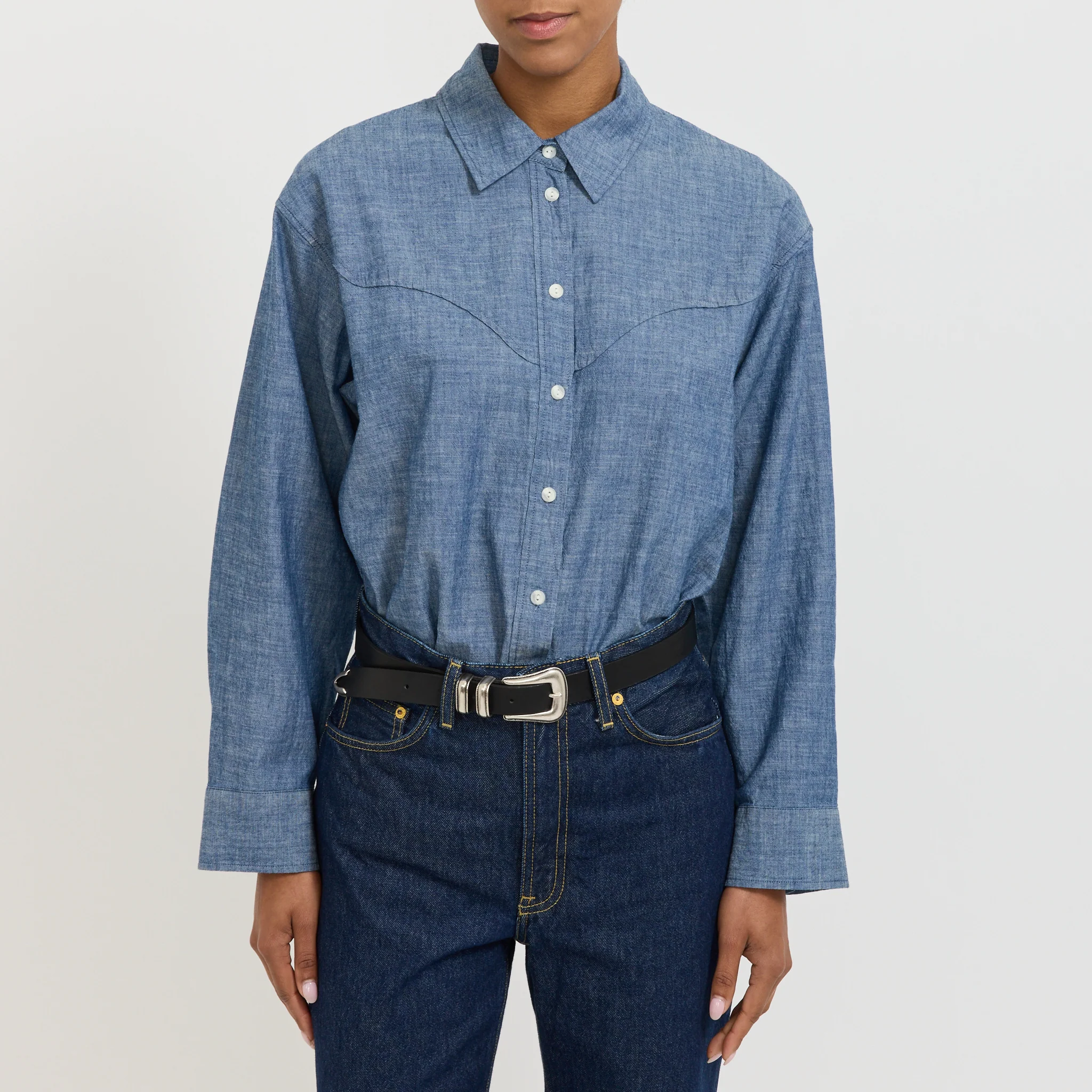 Daisy Chambray Western Shirt Blue - Image 5