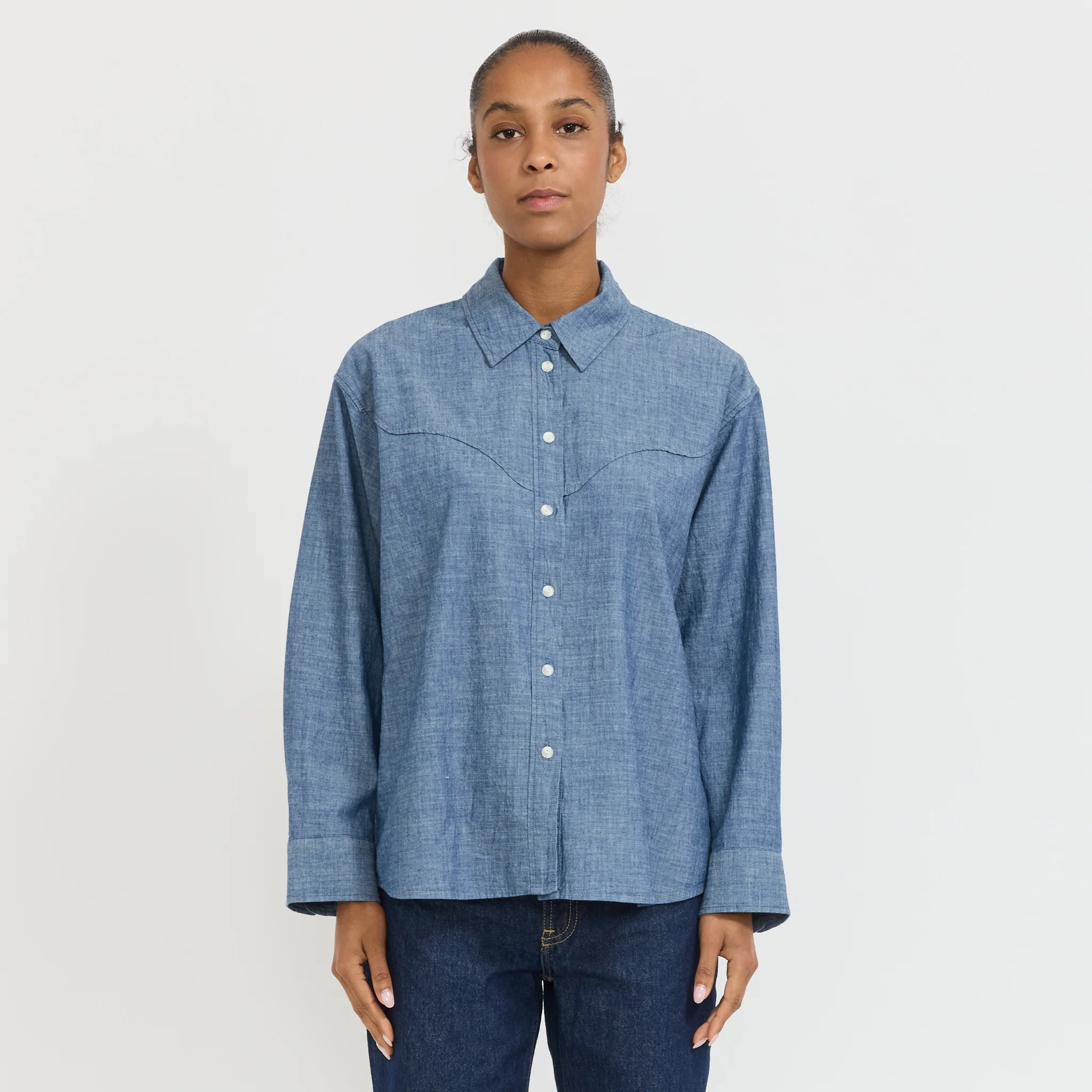 Daisy Chambray Western Shirt Blue - Image 6