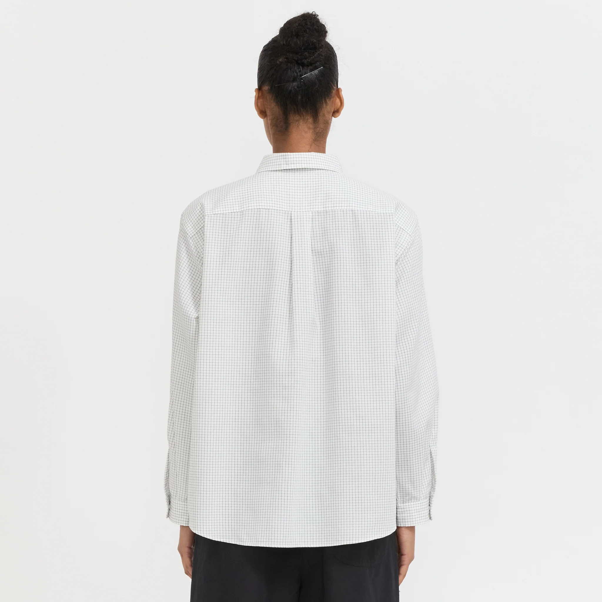 Dot Button Regular Collar Shirt L/S Off White/Navy Check - Image 4