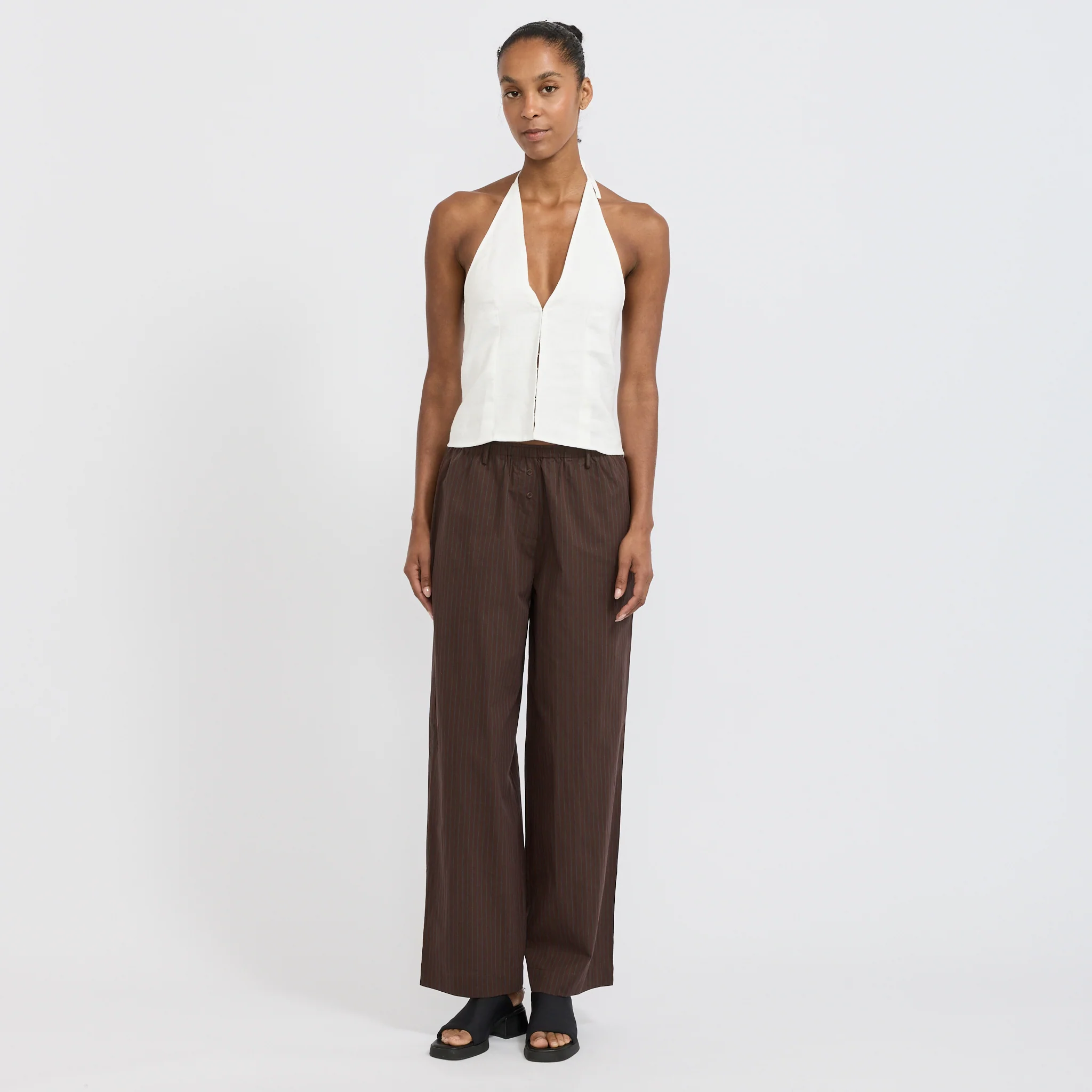 Double Button Pant Brown Stripe - Image 2