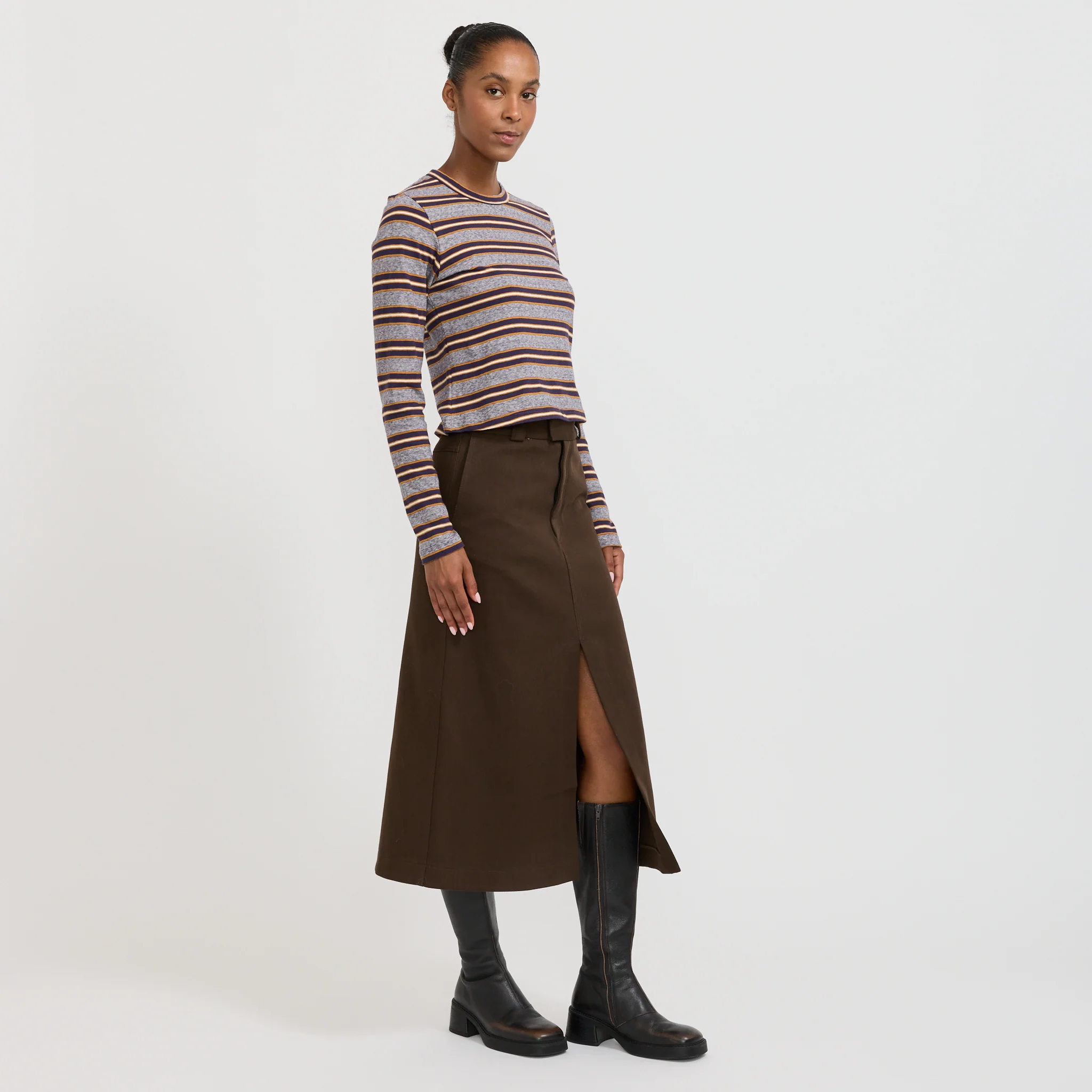 Double Twill Longerline Skirt Dark Brown - Image 2