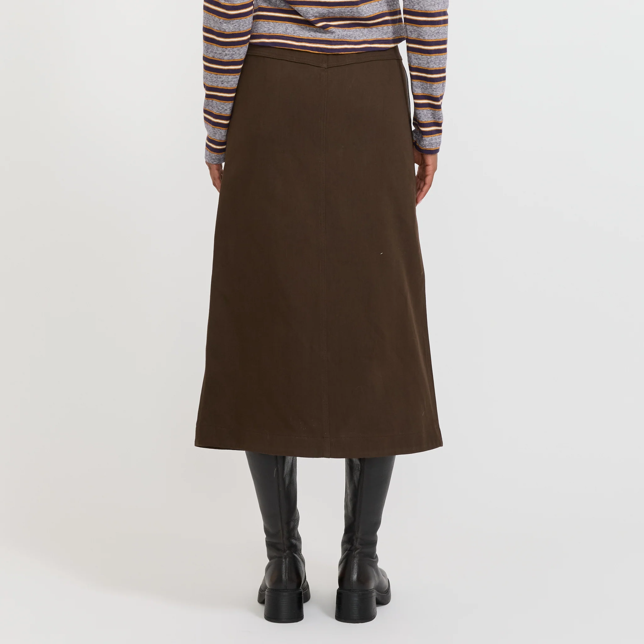 Double Twill Longerline Skirt Dark Brown - Image 4