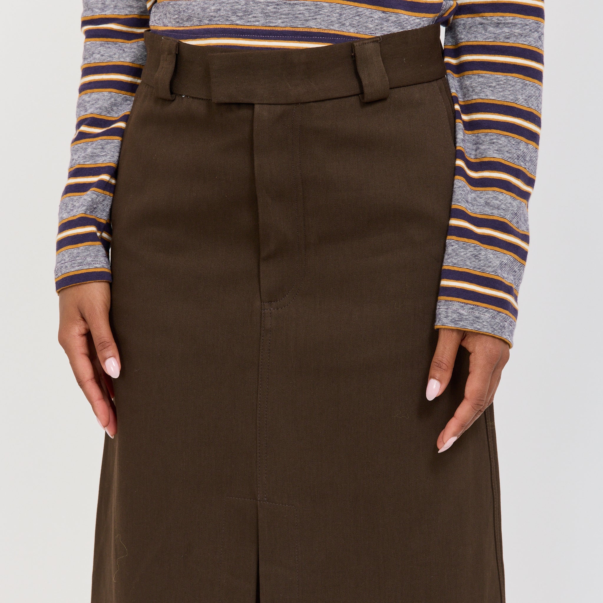 Double Twill Longerline Skirt Dark Brown - Image 6