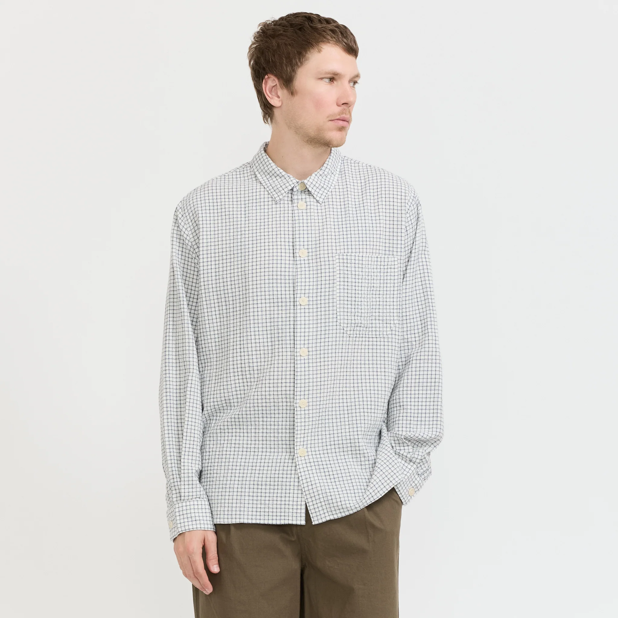 Easy Fit Shirt Soft Blue Mini Check