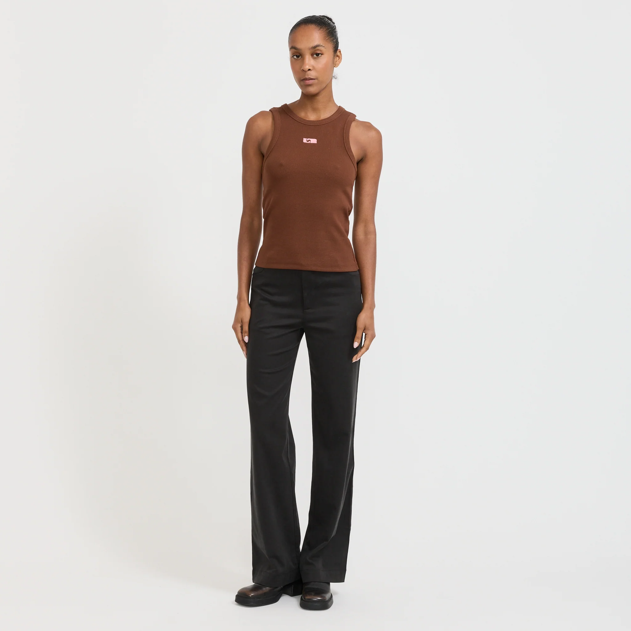 Embroidered Logo Tank Top Brown