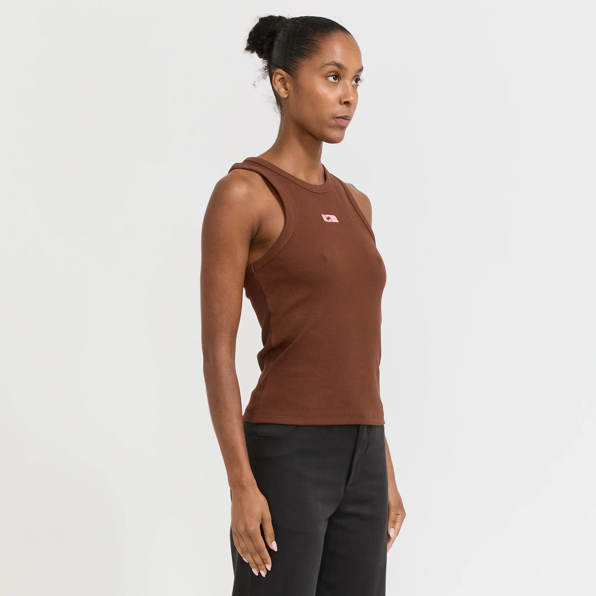 Embroidered Logo Tank Top Brown - Image 2