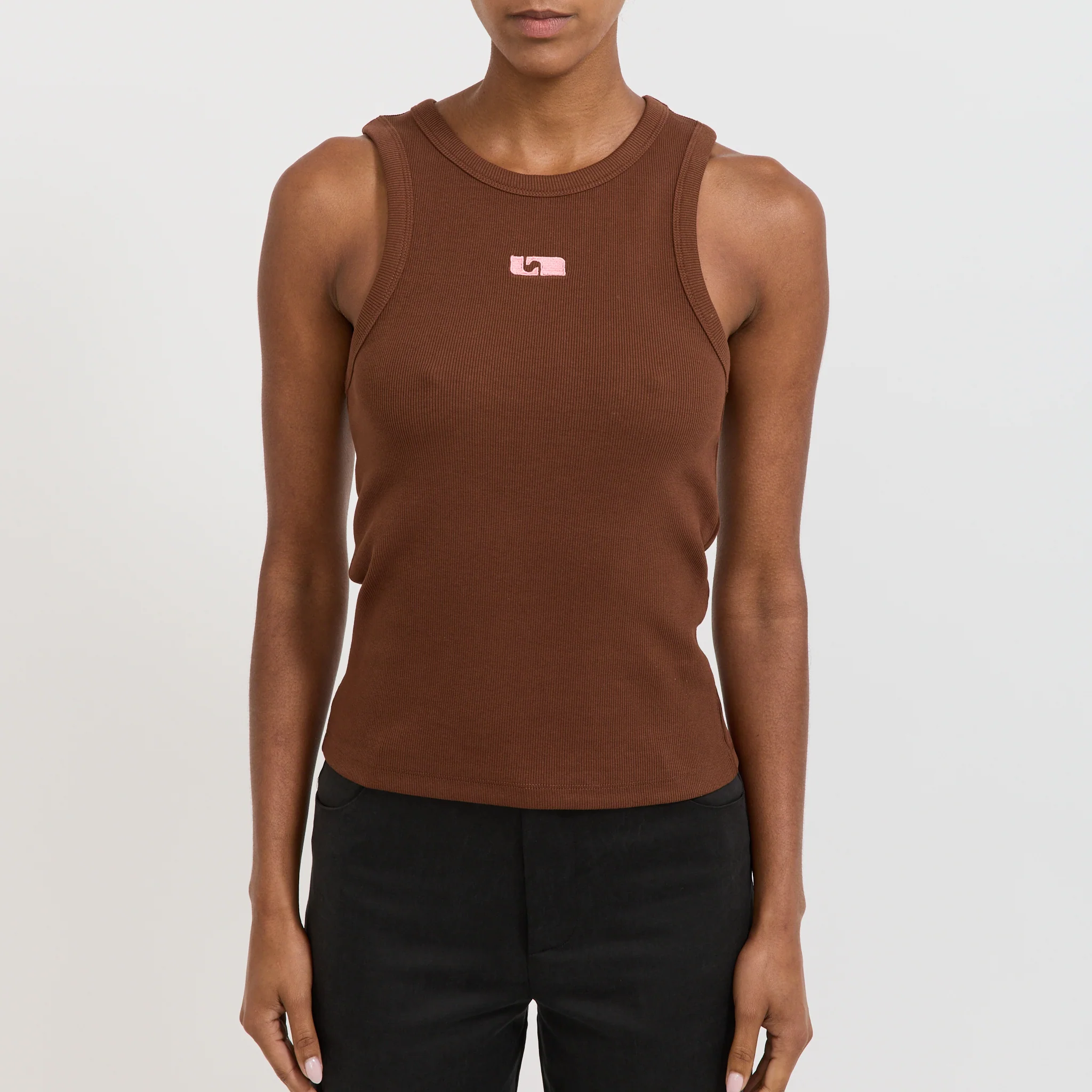 Embroidered Logo Tank Top Brown - Image 3