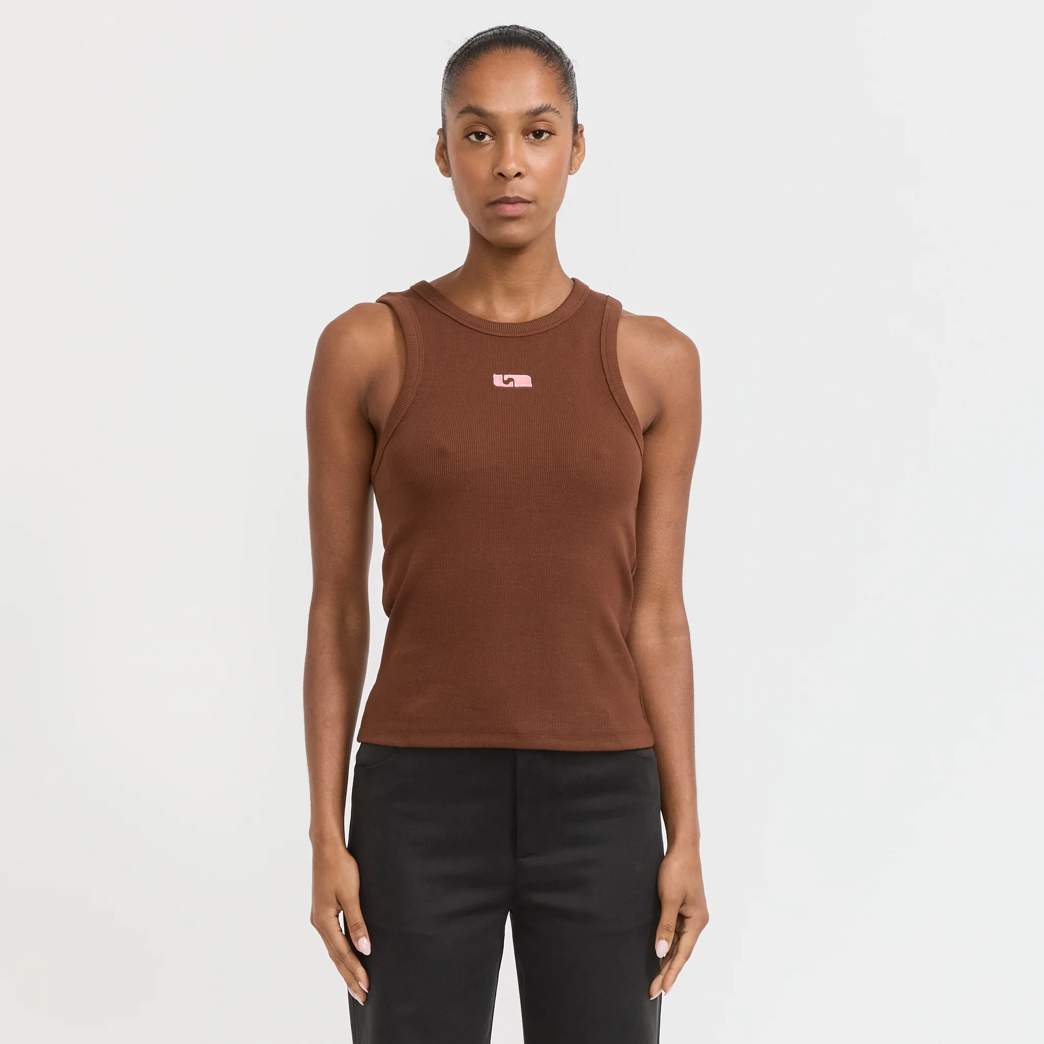 Embroidered Logo Tank Top Brown - Image 5