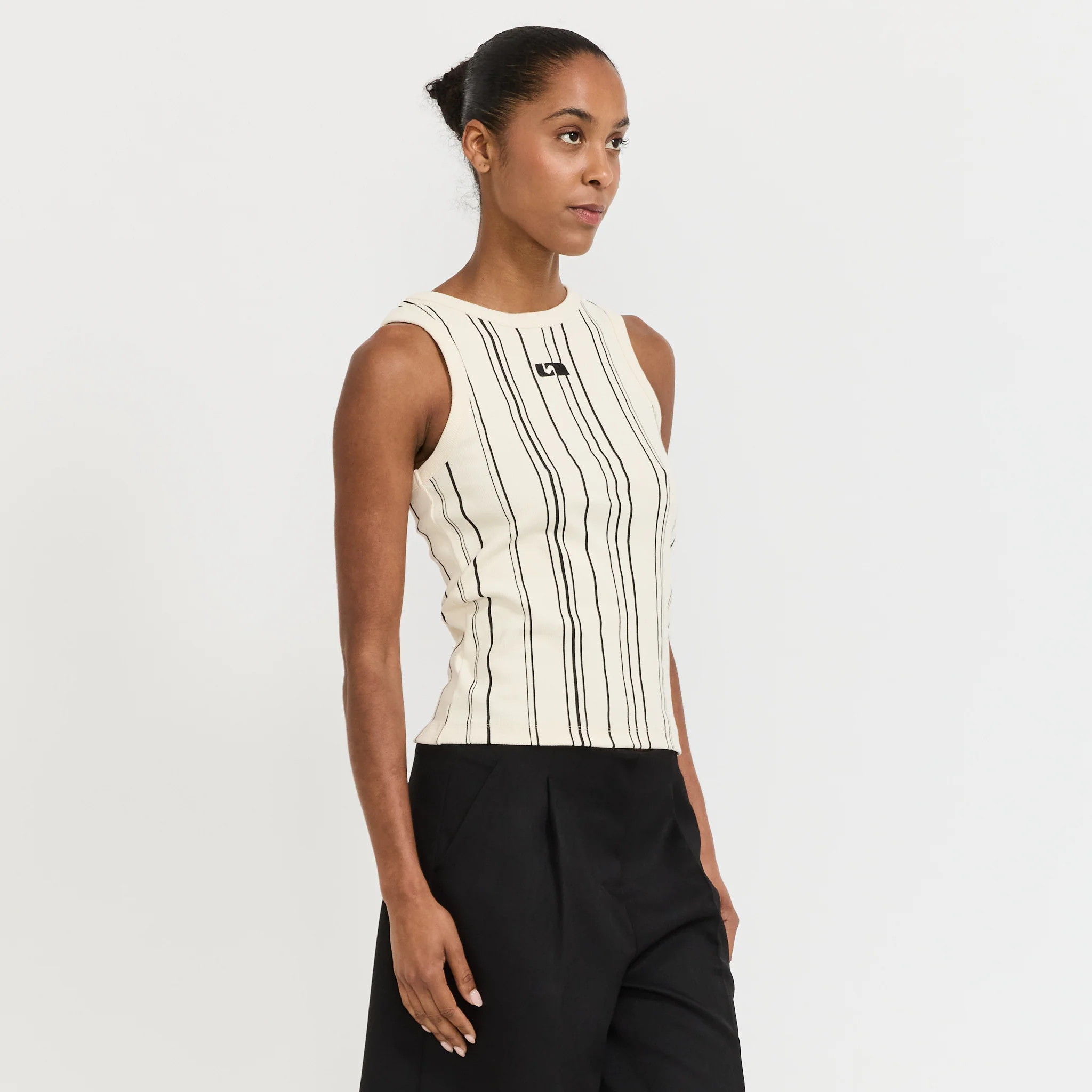 Embroidered Stripe Logo Tank Ecru - Image 3