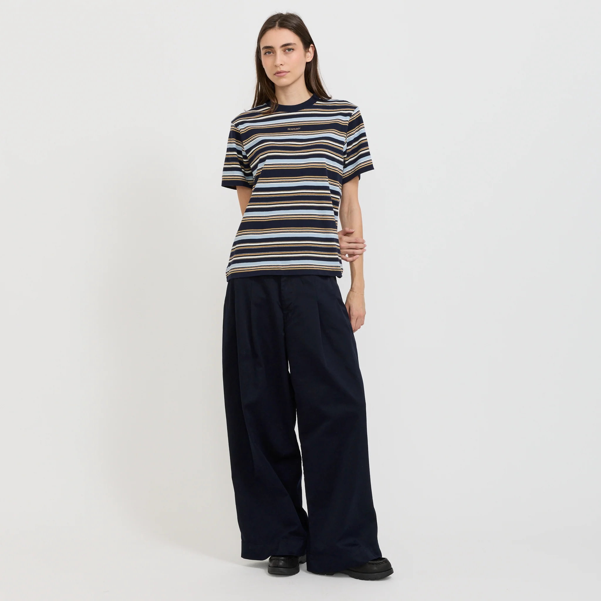 Embroidery Multi-Striped Short Sleeve Navy - Image 2