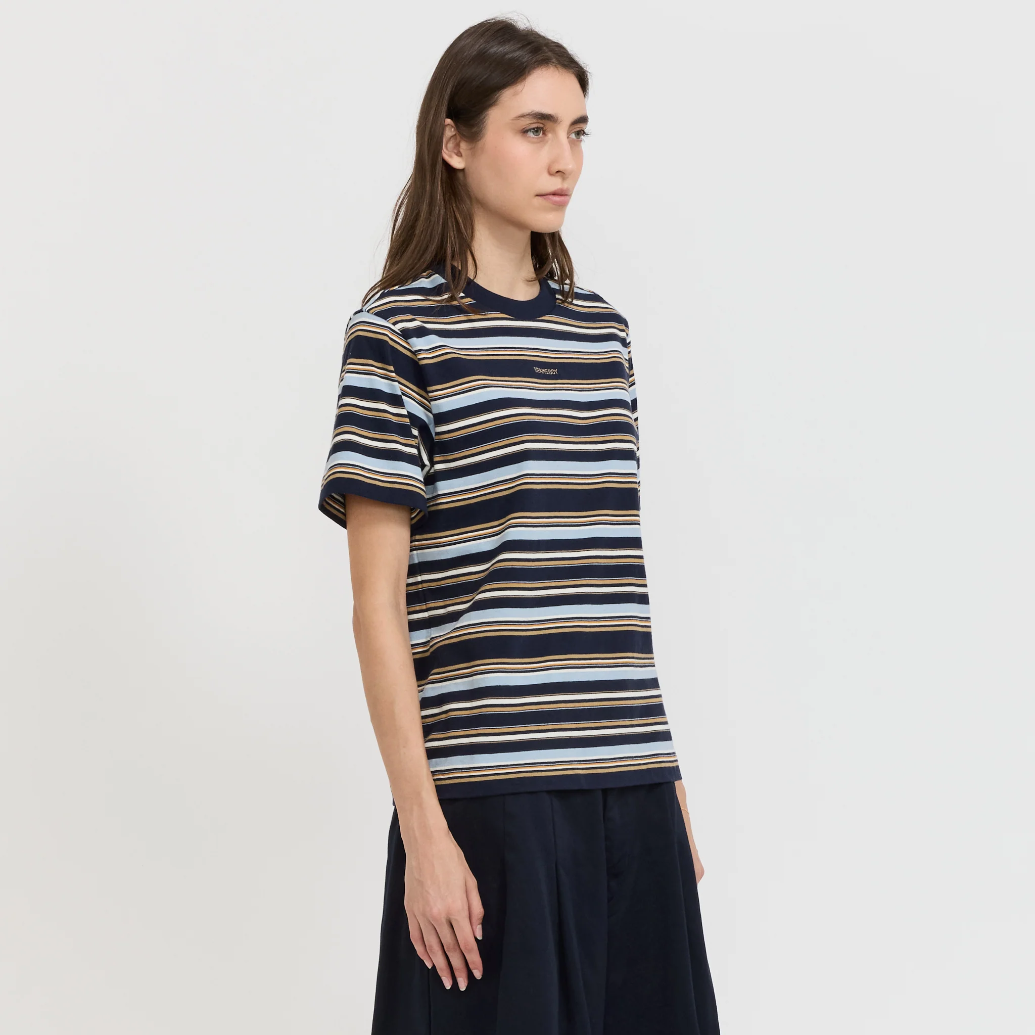 Embroidery Multi-Striped Short Sleeve Navy - Image 3
