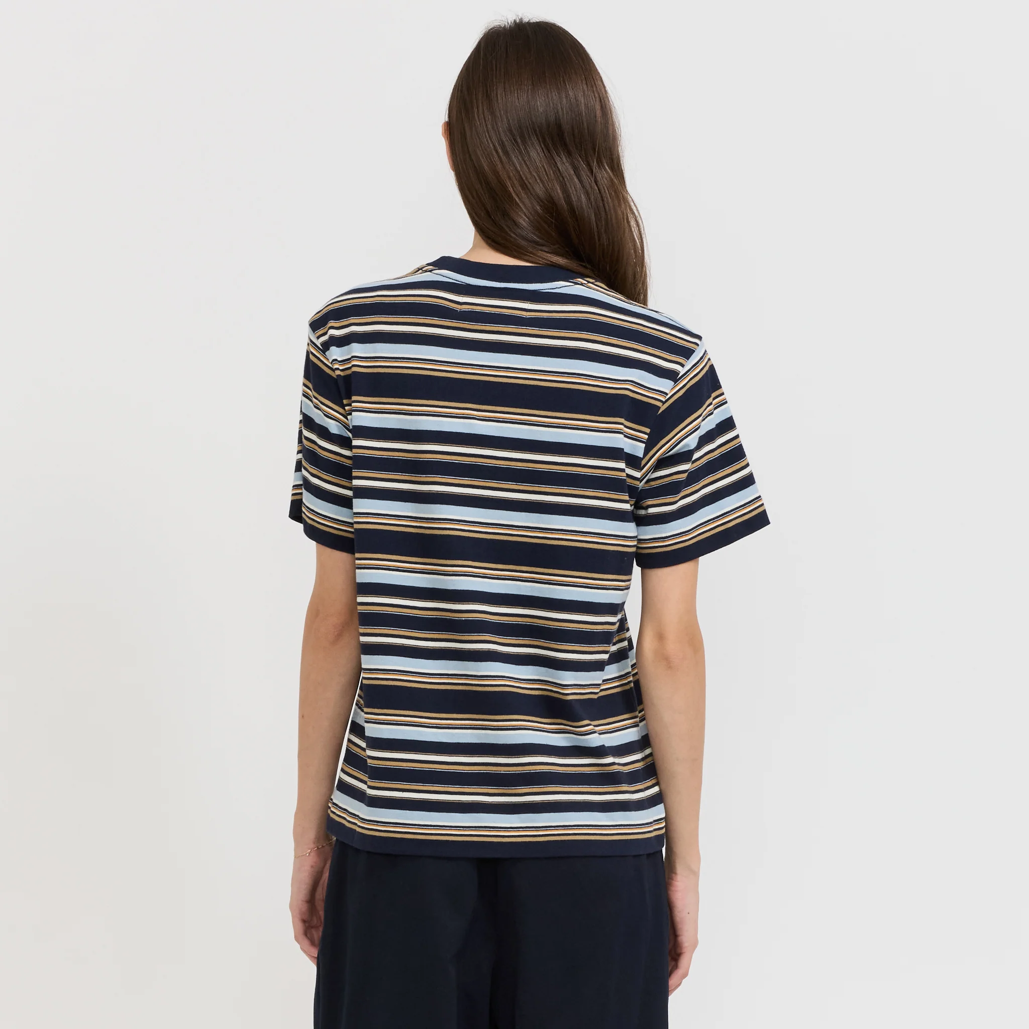 Embroidery Multi-Striped Short Sleeve Navy - Image 4