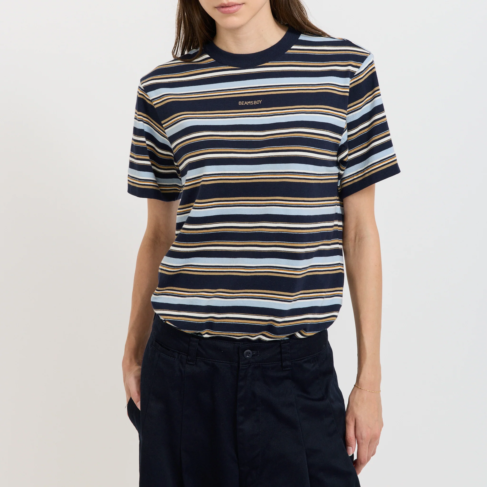 Embroidery Multi-Striped Short Sleeve Navy - Image 5
