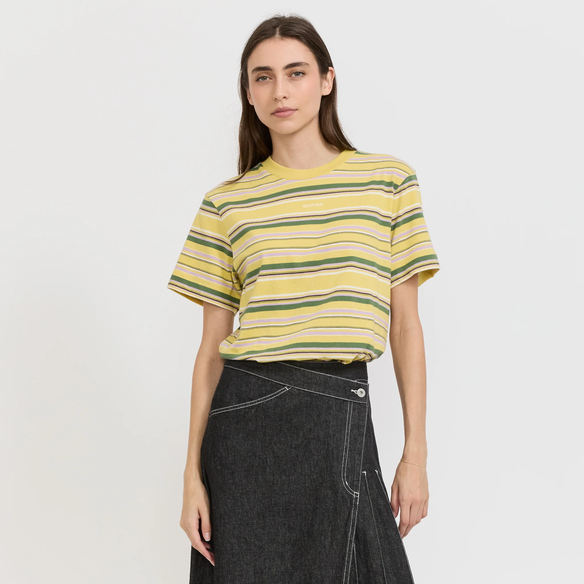 Embroidery Multi-Striped Short Sleeve Yellow
