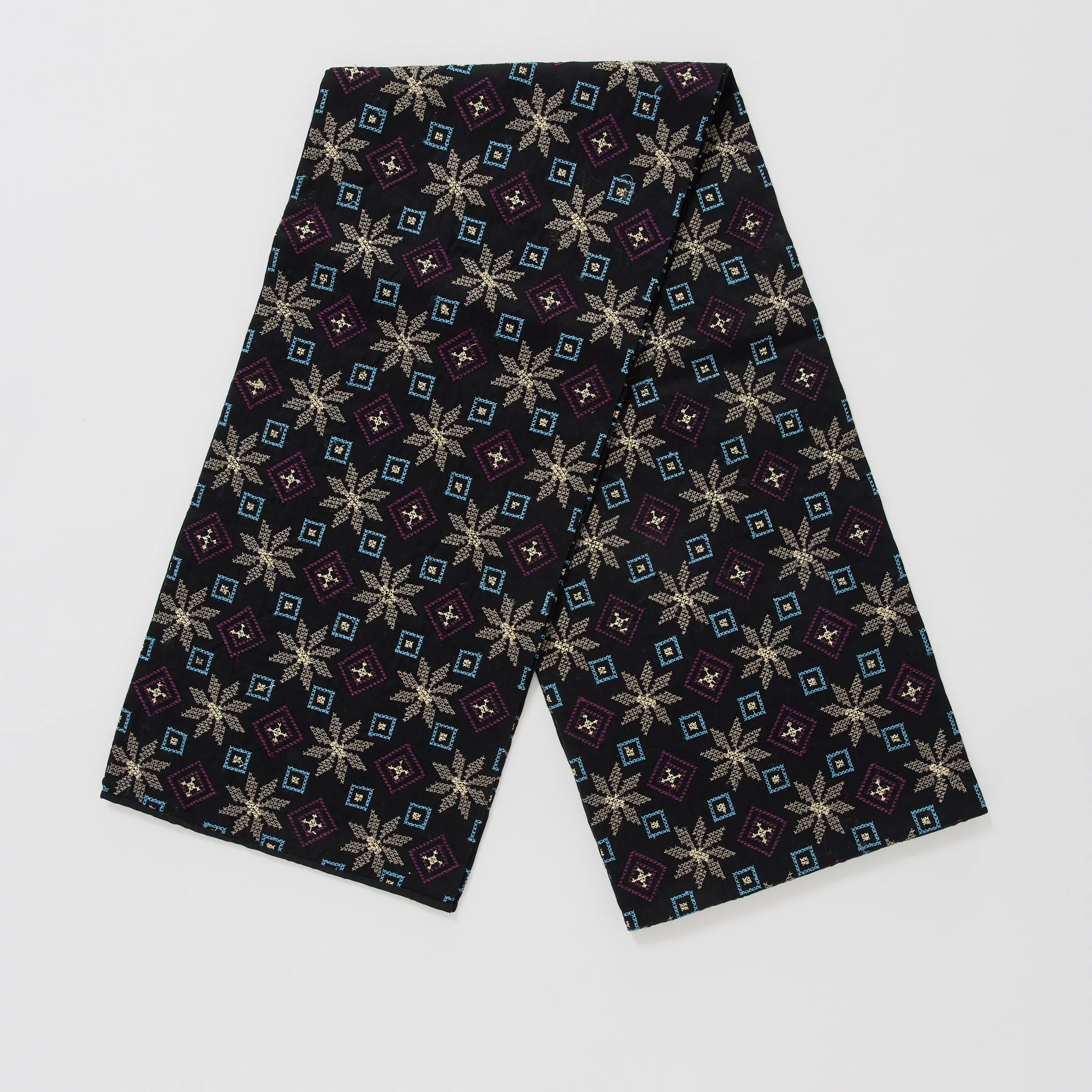 Embroidery Scarf Cotton Satin Black