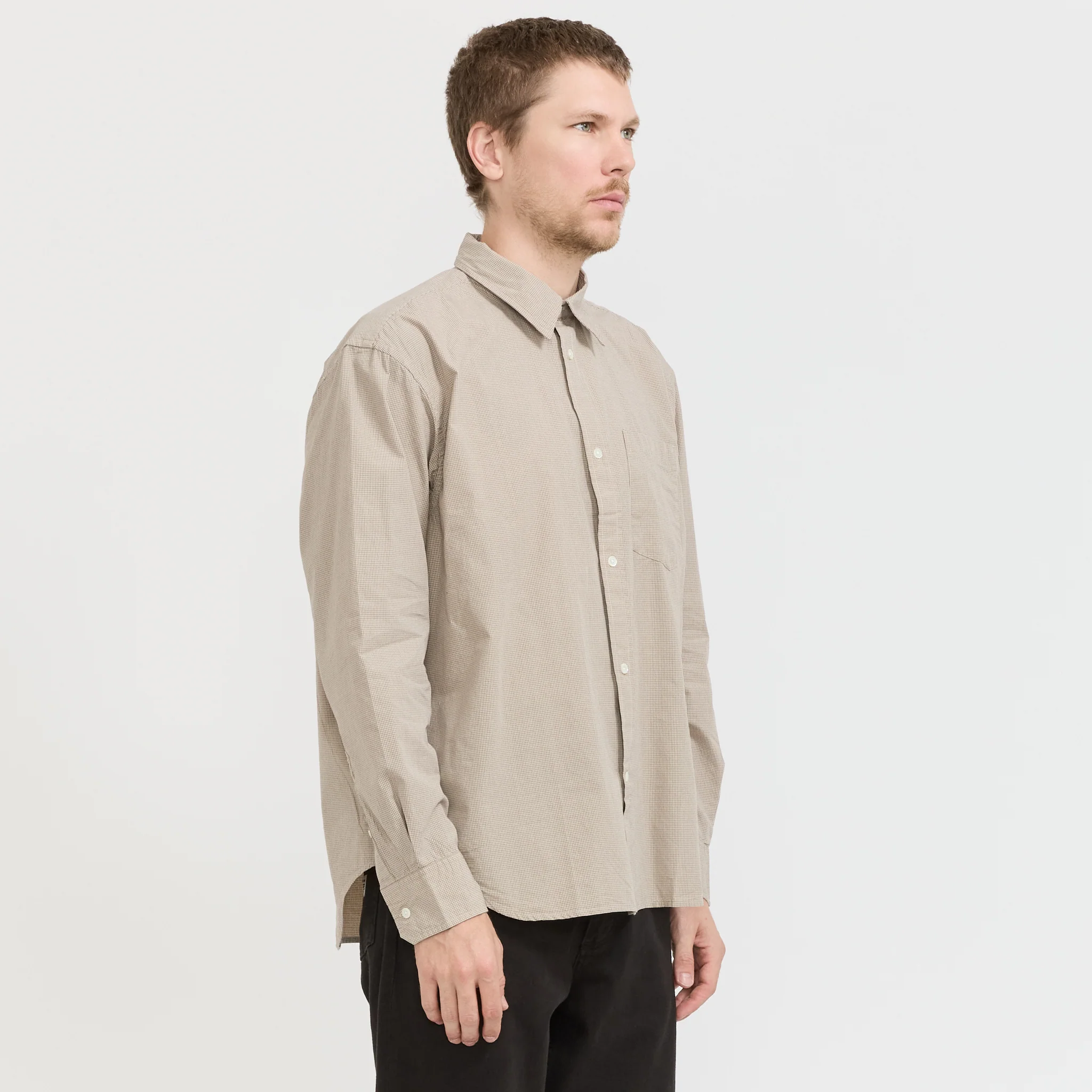 Espevik Oversize Micro Poplin Check Shirt Oatmeal - Image 3