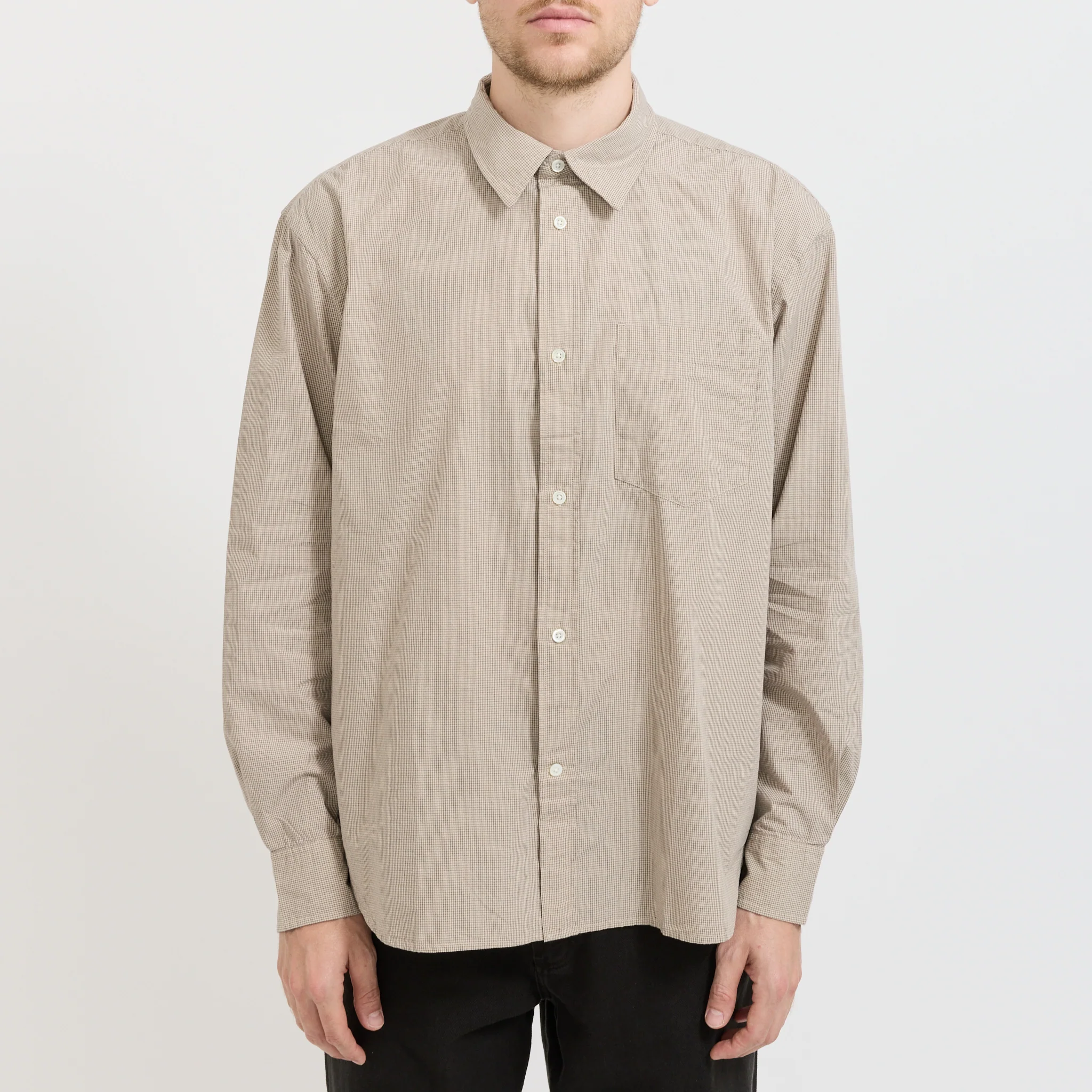 Espevik Oversize Micro Poplin Check Shirt Oatmeal - Image 5