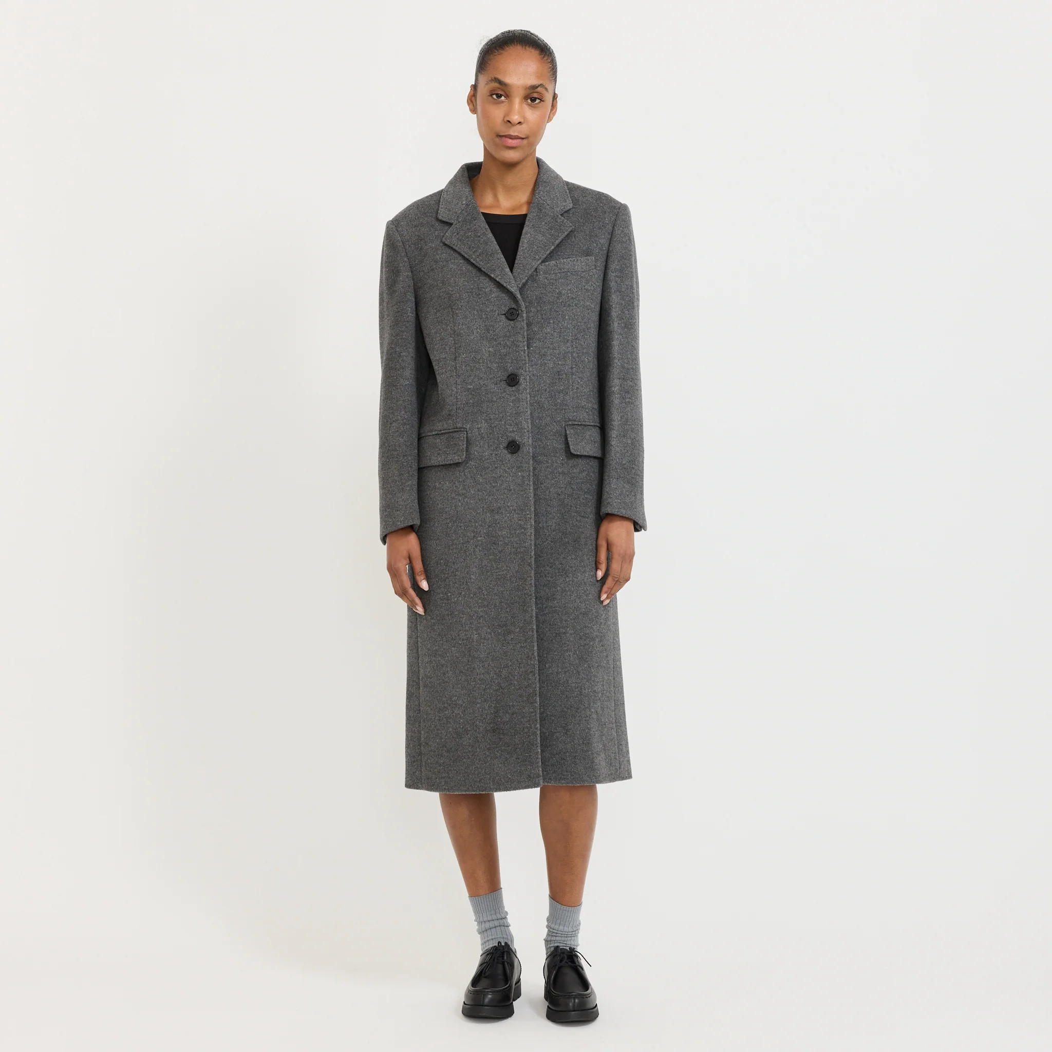 Essential Cashmere Singlet Coat Melange Grey - Image 3