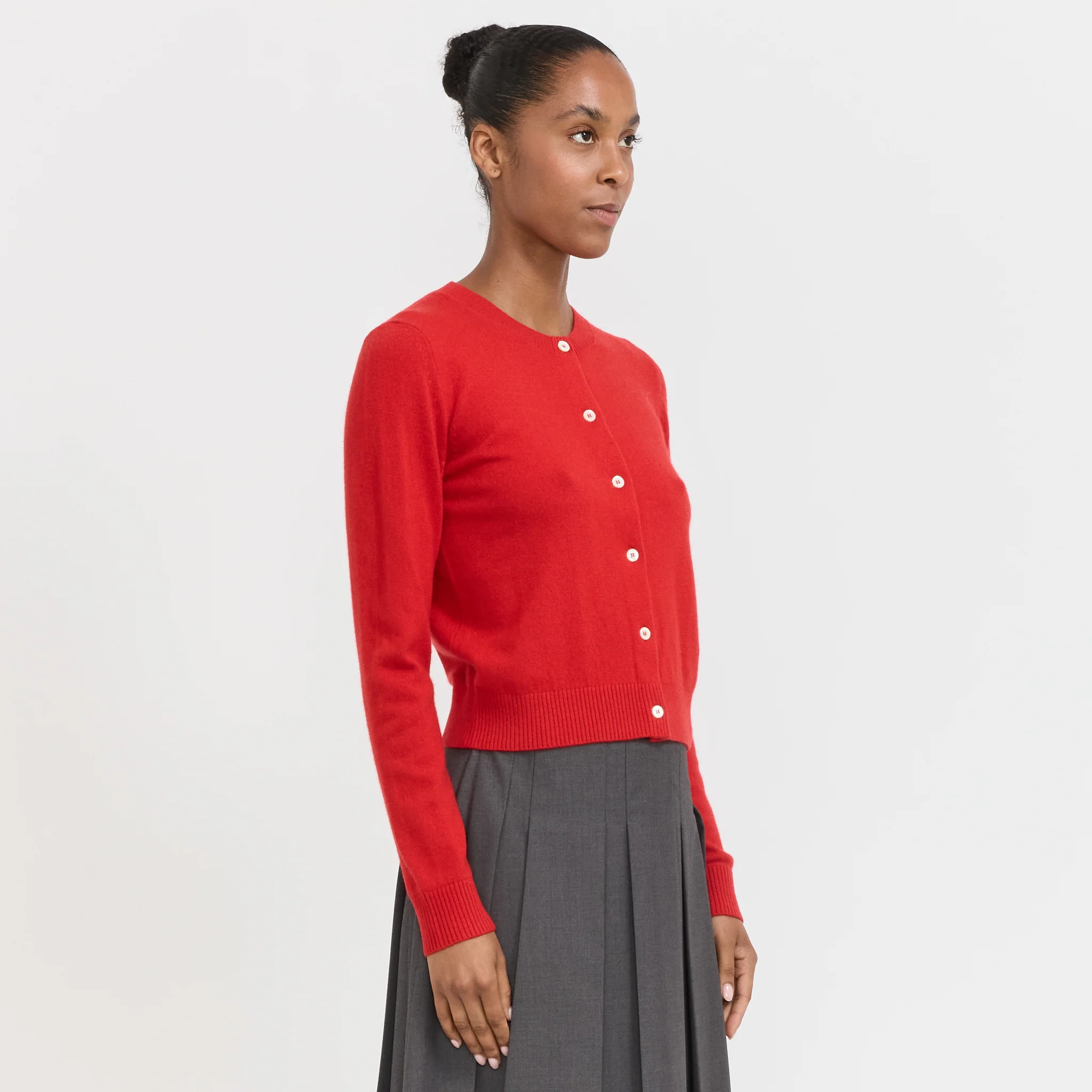 Essential Crewneck Knit Cardigan Tomato Red - Image 3