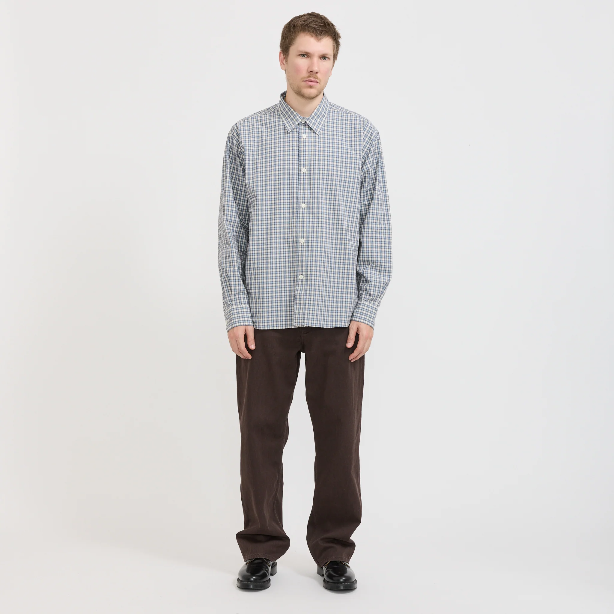 Falster Fine Check Oversize Shirt Cerulean - Image 2