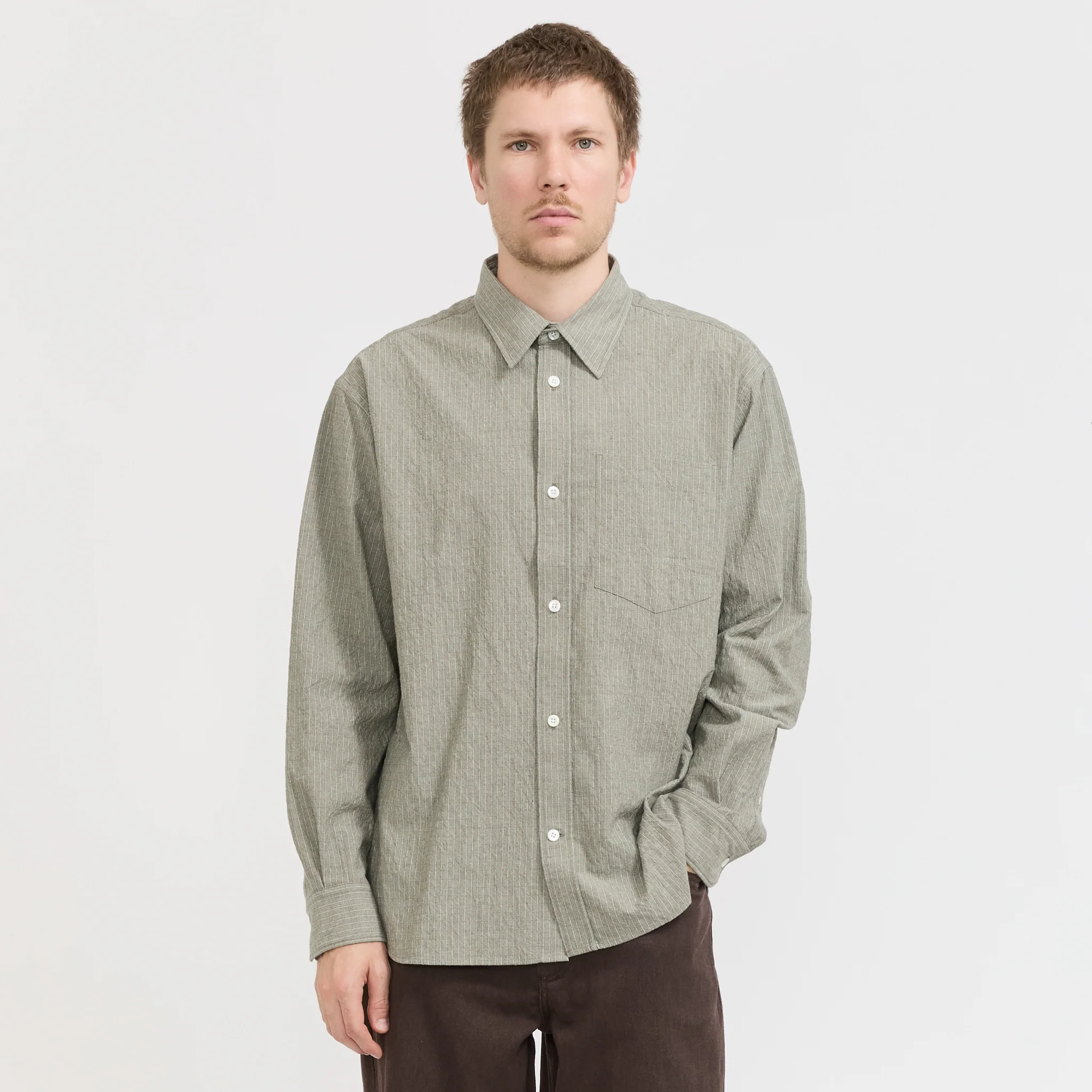 Falster Oversized Textured Stripe Shirt Vetiver