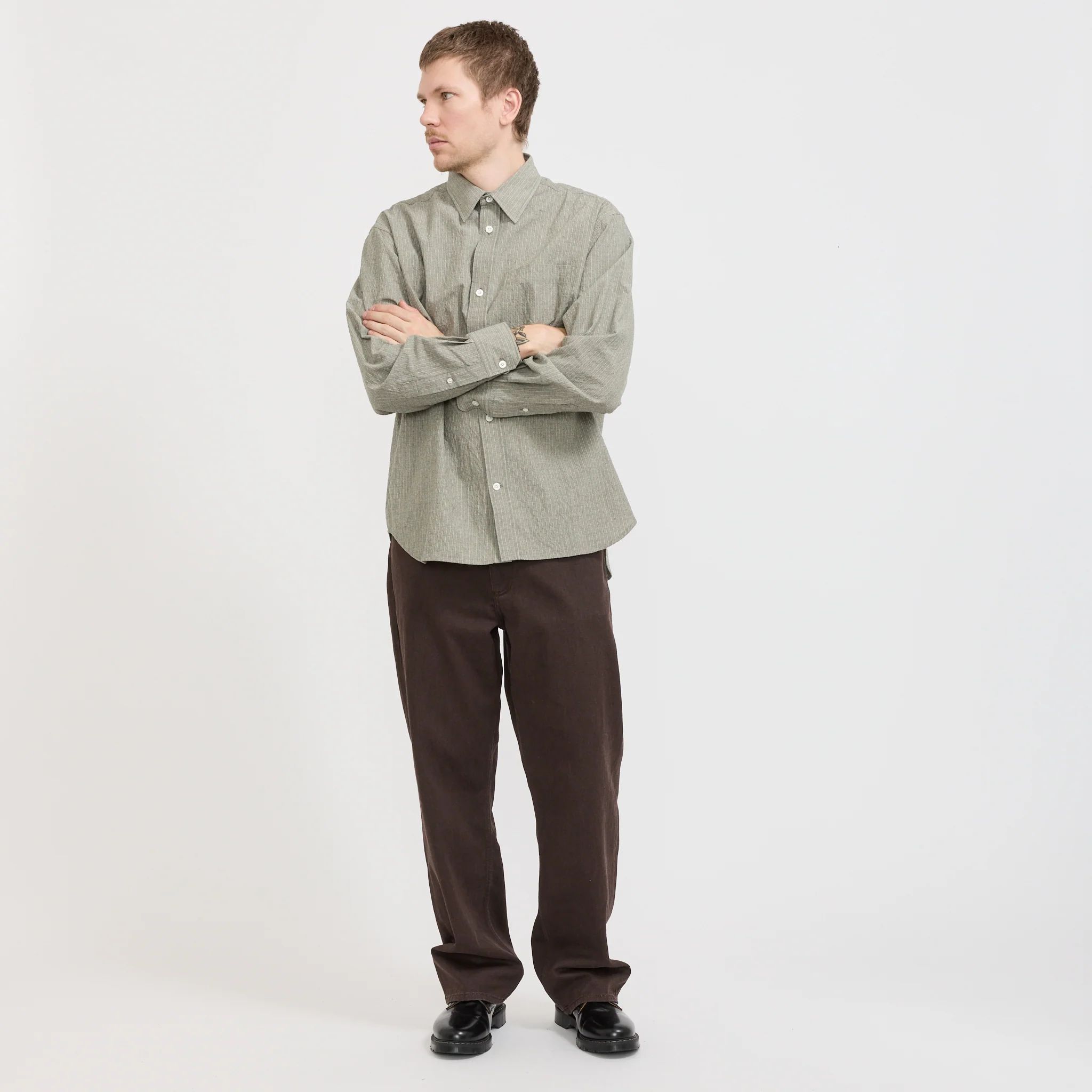 Falster Oversized Textured Stripe Shirt Vetiver - Image 2