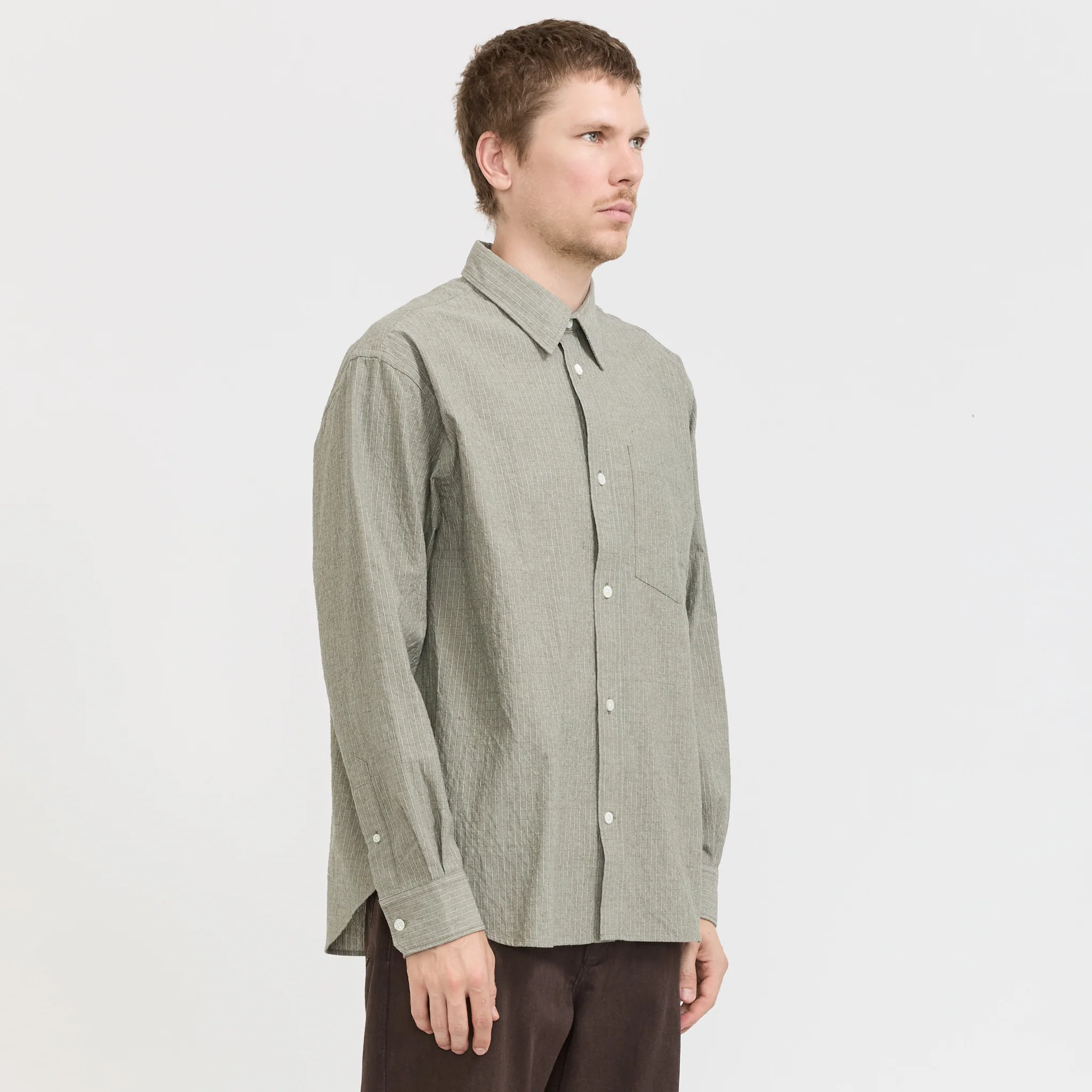 Falster Oversized Textured Stripe Shirt Vetiver - Image 3