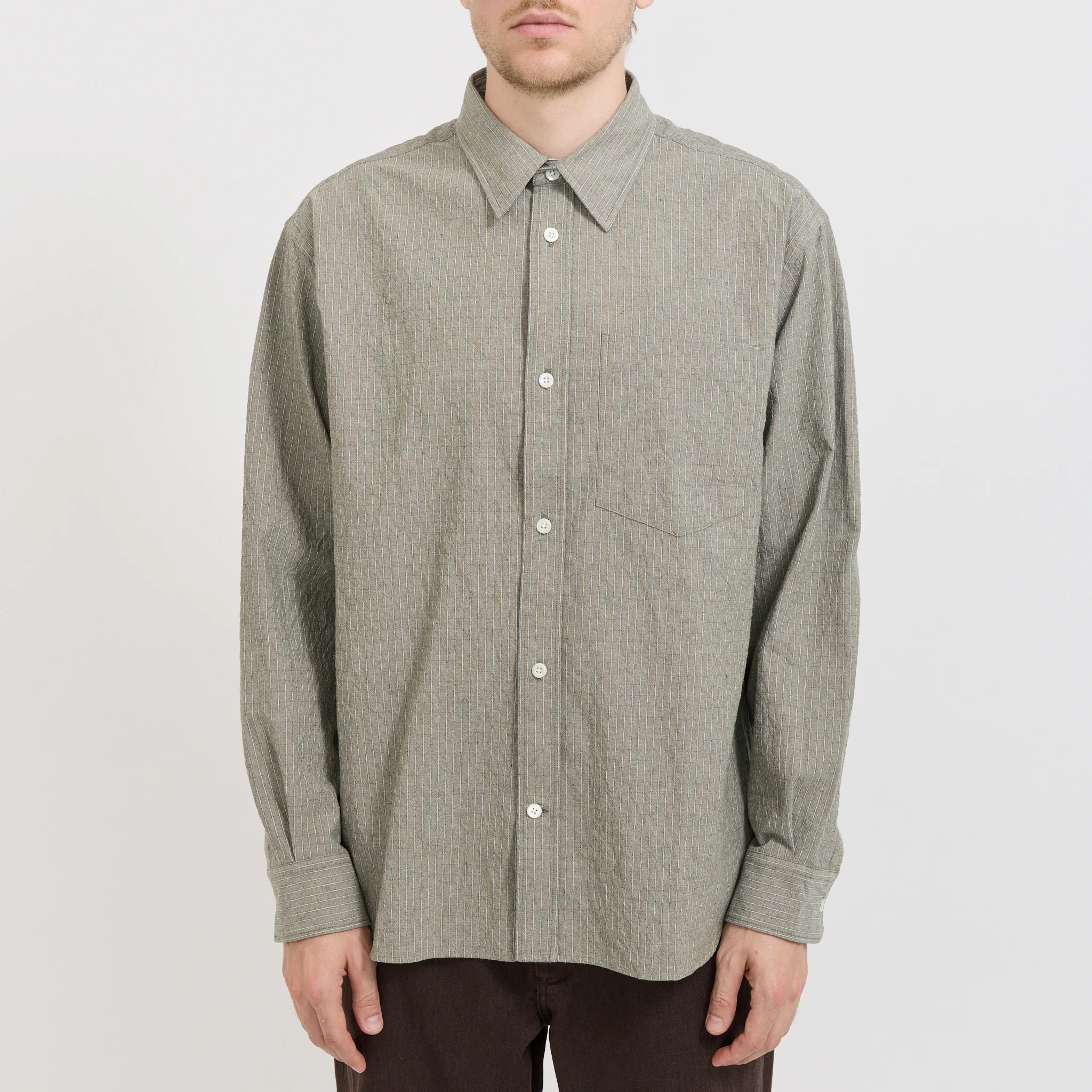 Falster Oversized Textured Stripe Shirt Vetiver - Image 5