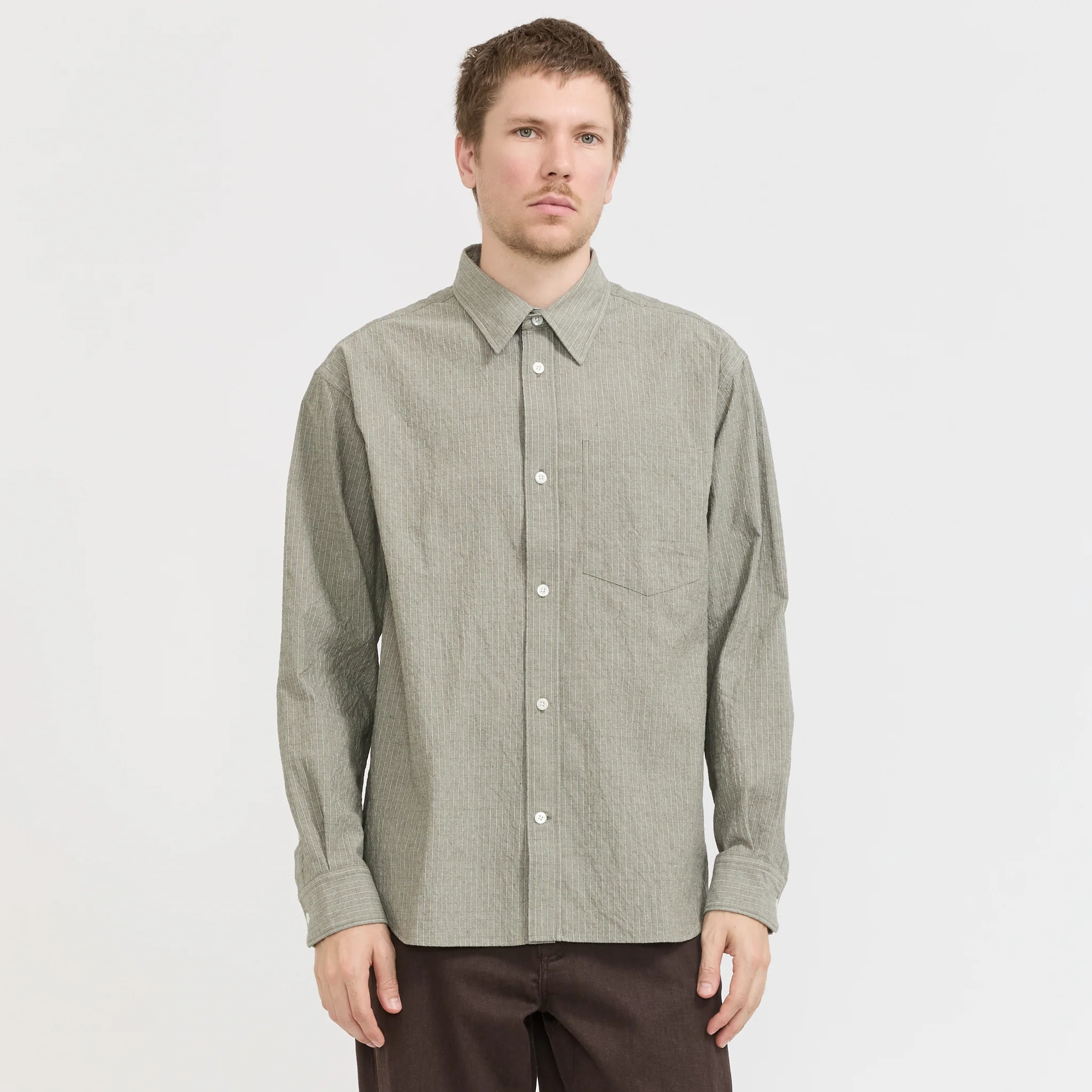 Falster Oversized Textured Stripe Shirt Vetiver - Image 6