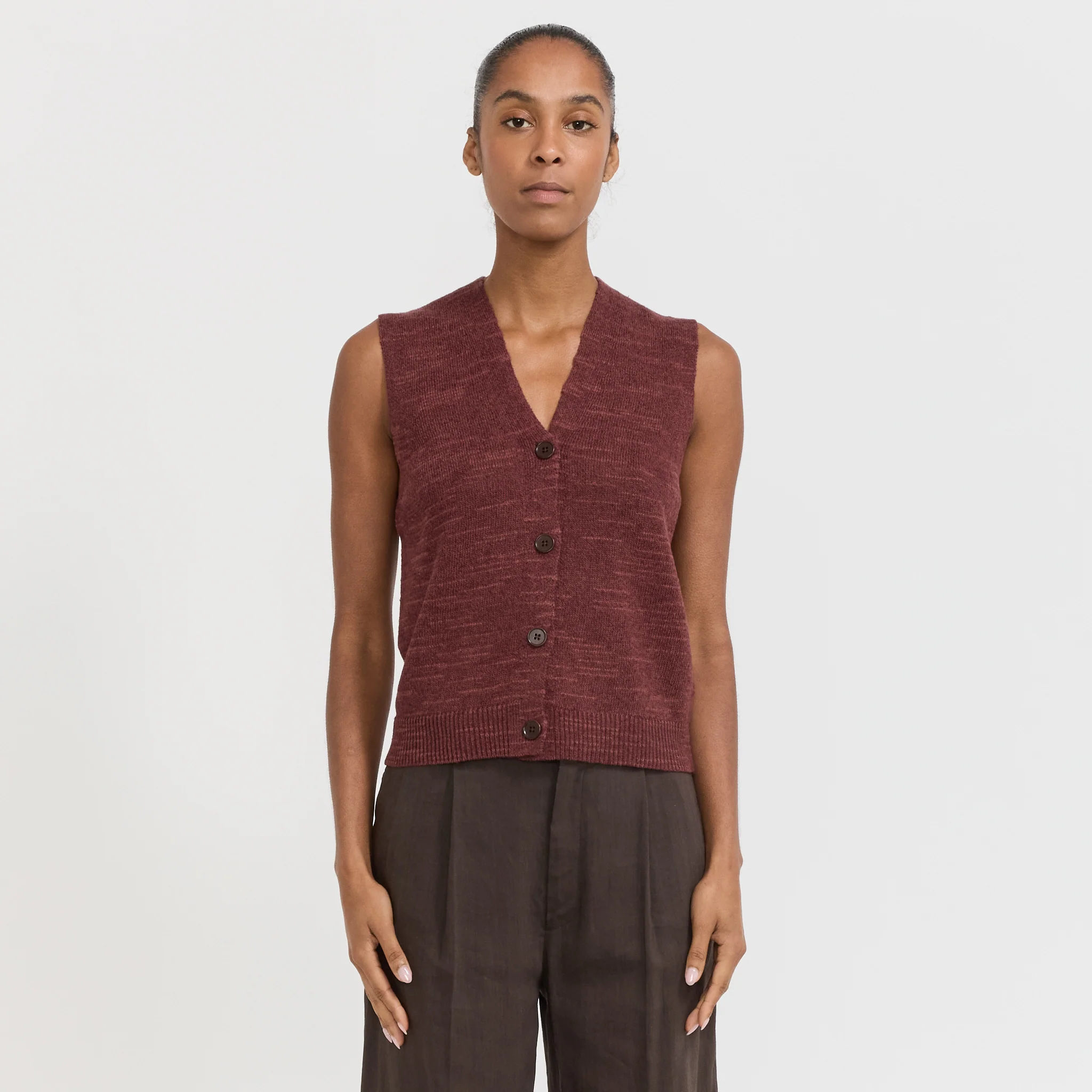 Fine Knitted Linen Cotton Tank Beetroot