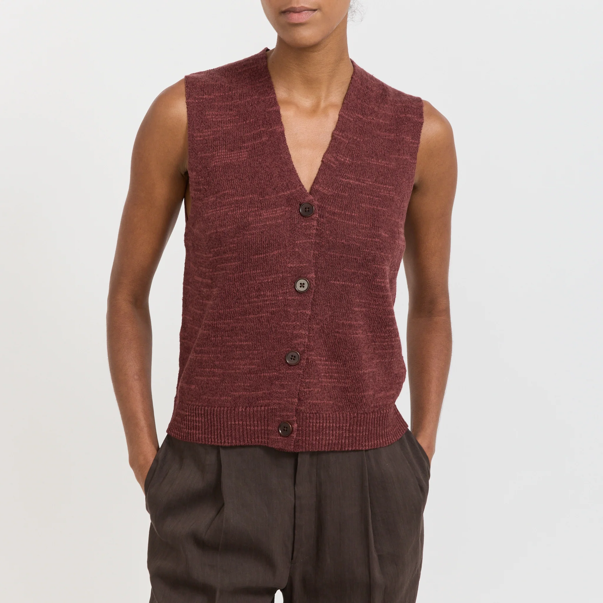 Fine Knitted Linen Cotton Tank Beetroot - Image 5