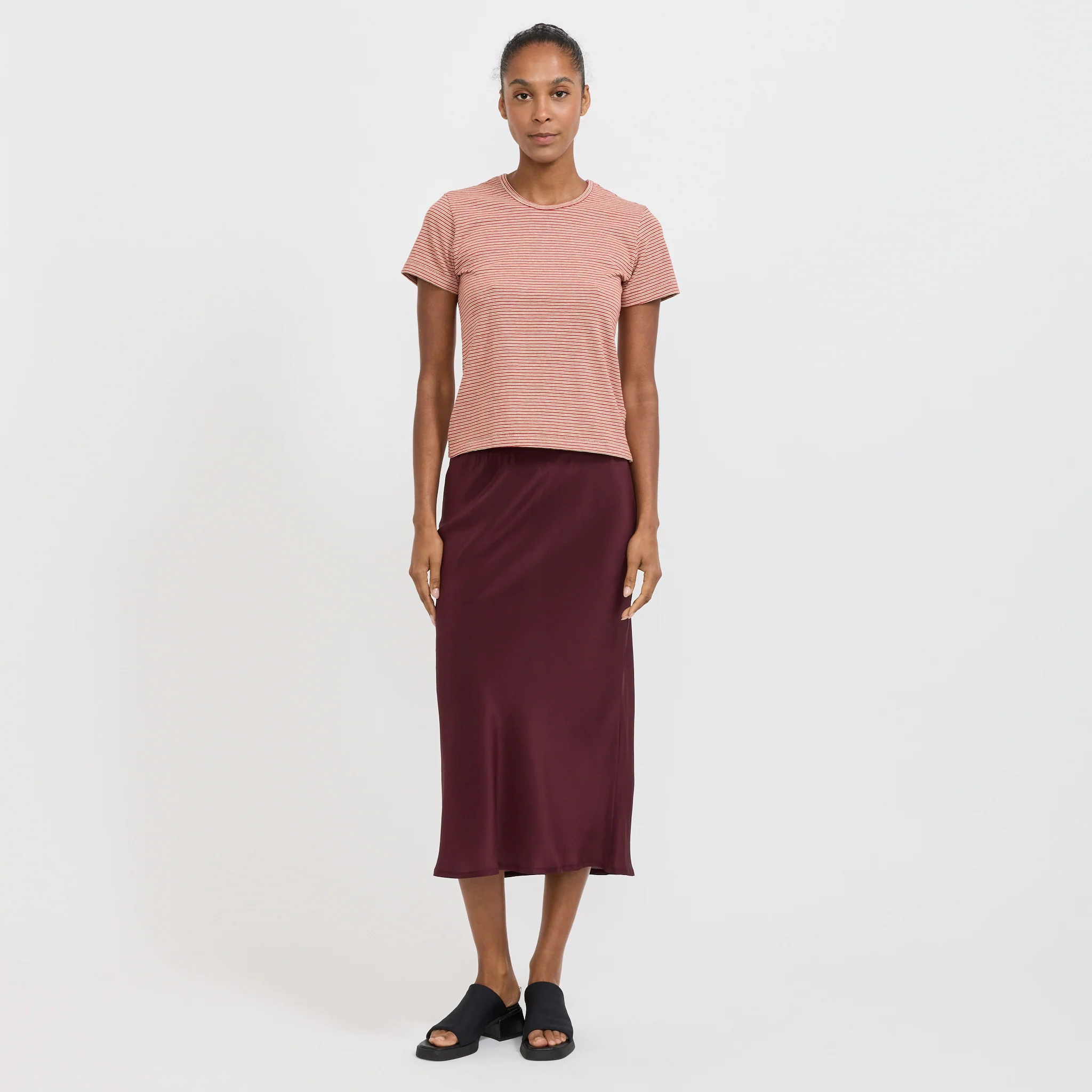 Fine Silk Crepe Slip Skirt Burgundy - Image 2