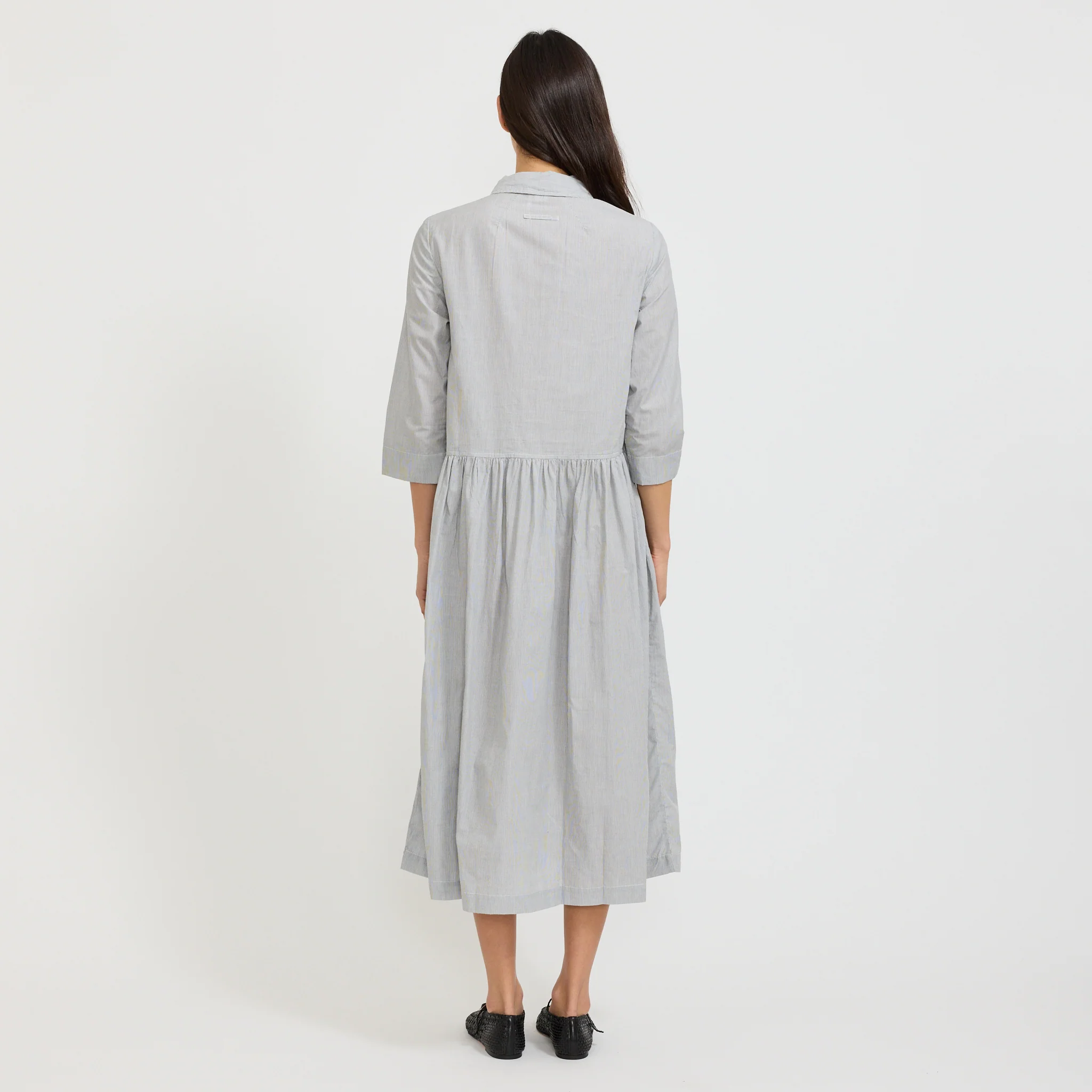 Fine Stripe Cotton Shirt Dress Ecru/Slate - Image 3