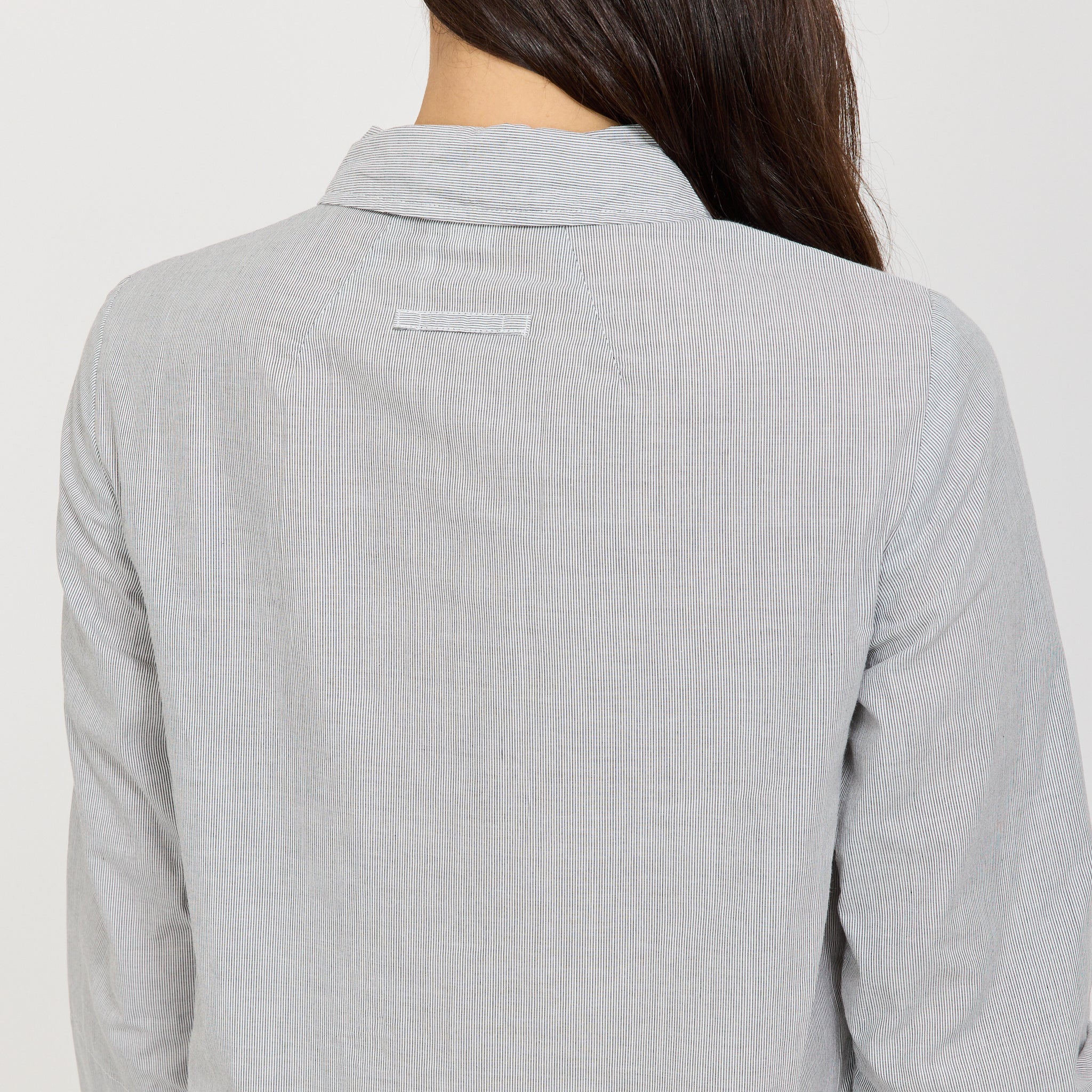 Fine Stripe Cotton Shirt Dress Ecru/Slate - Image 4