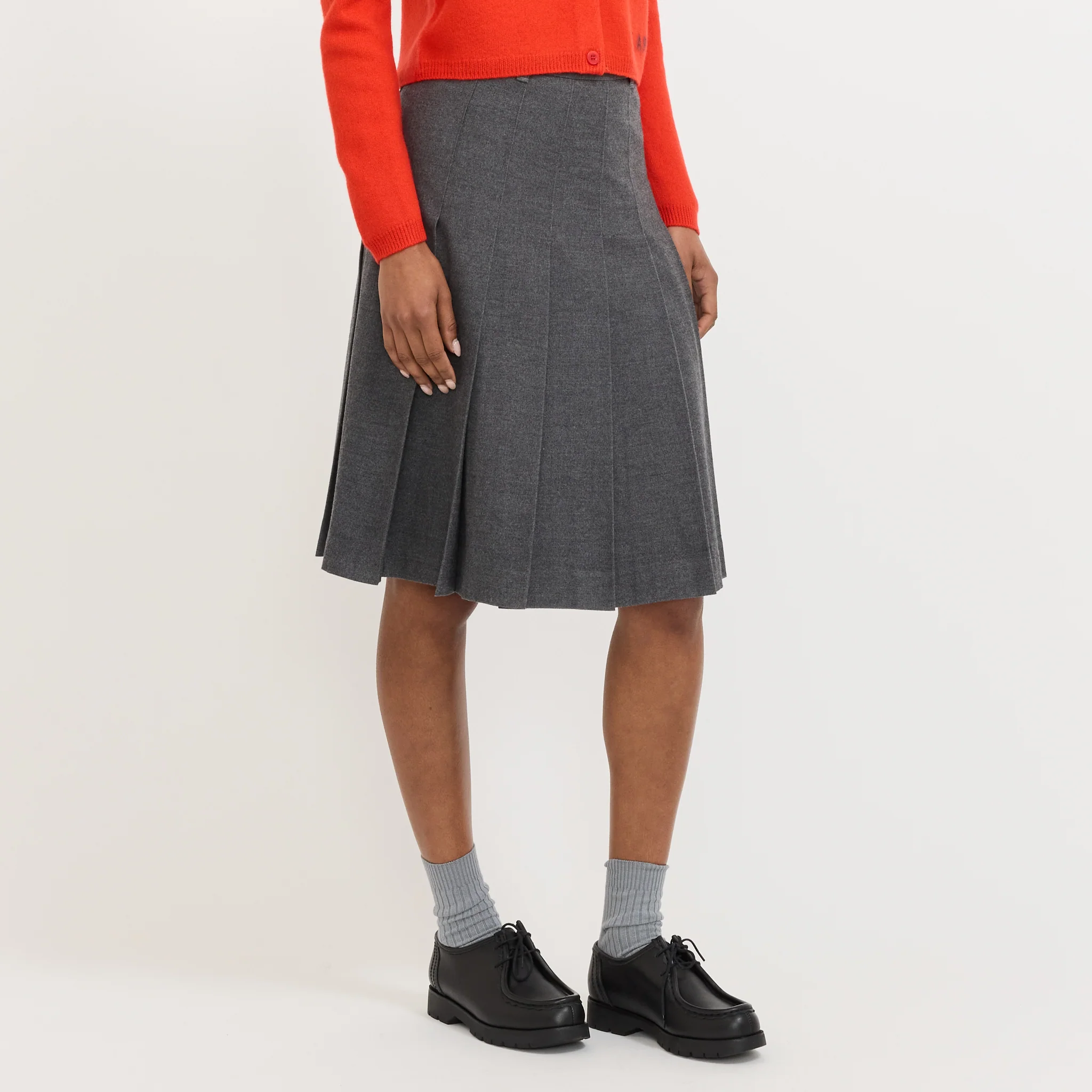 Flannel Pleats Midi Skirt Melange Grey - Image 3