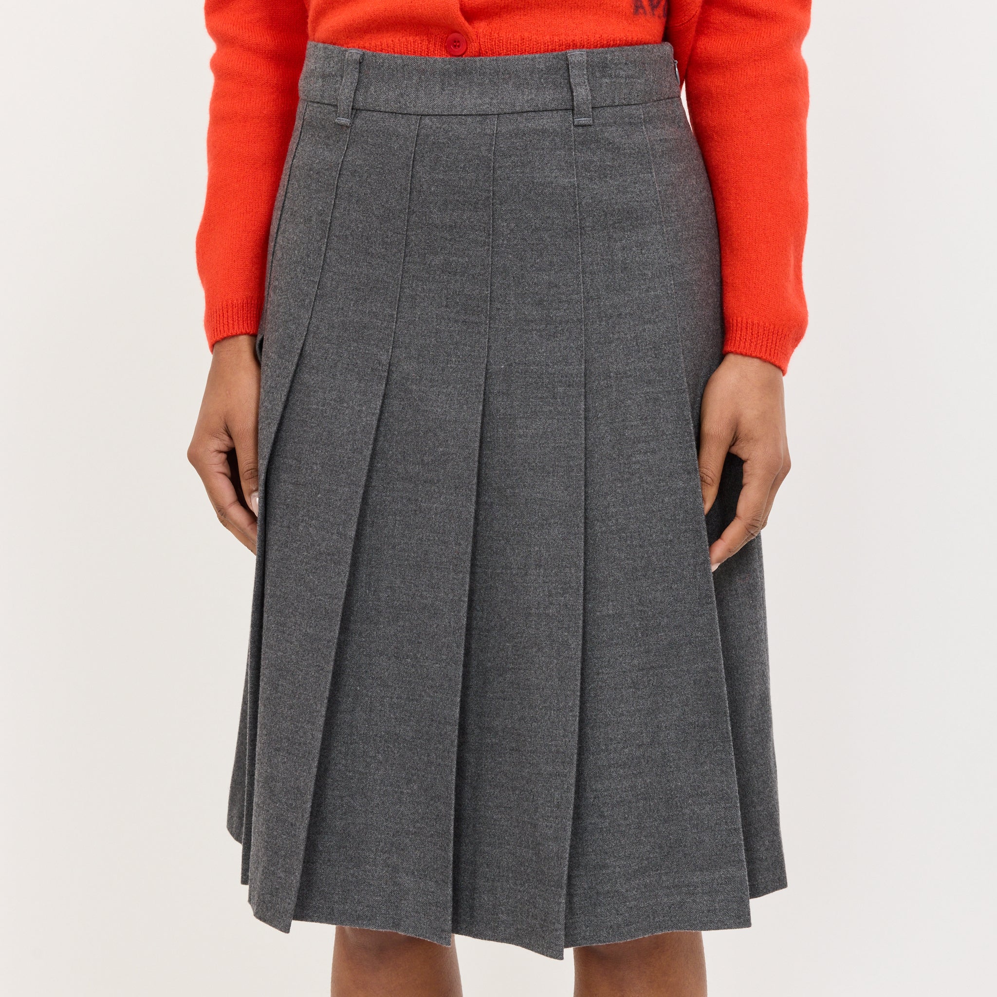 Flannel Pleats Midi Skirt Melange Grey - Image 5