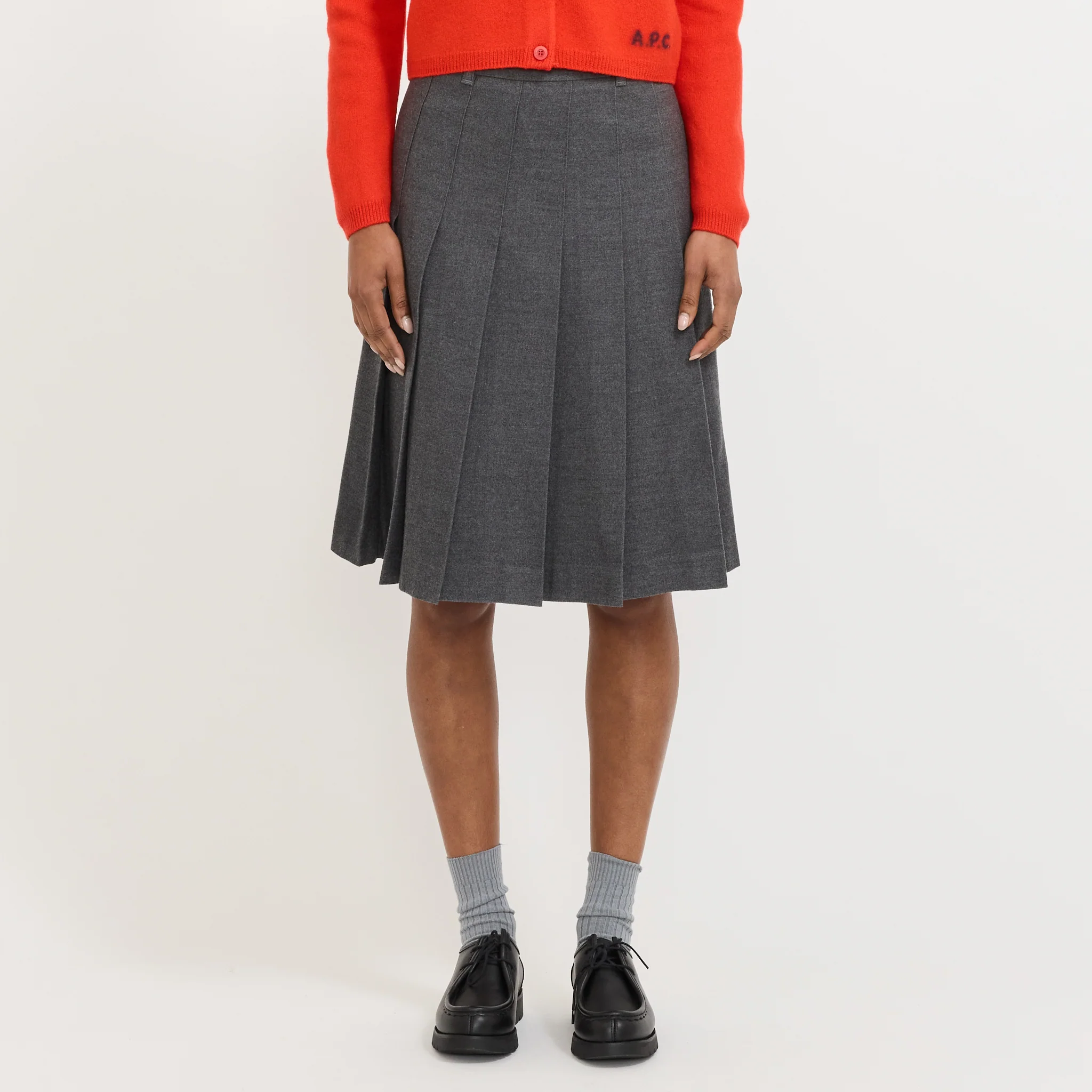 Flannel Pleats Midi Skirt Melange Grey - Image 7