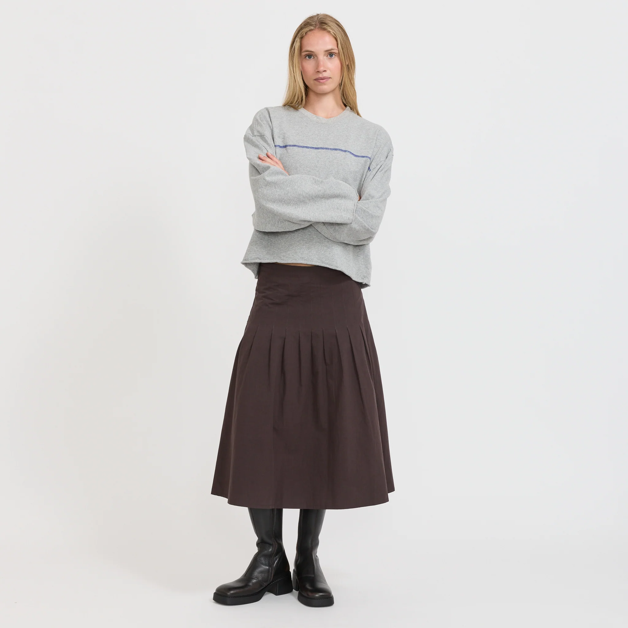 French Terry Yoke Detail L/S Grey Marle - Image 2