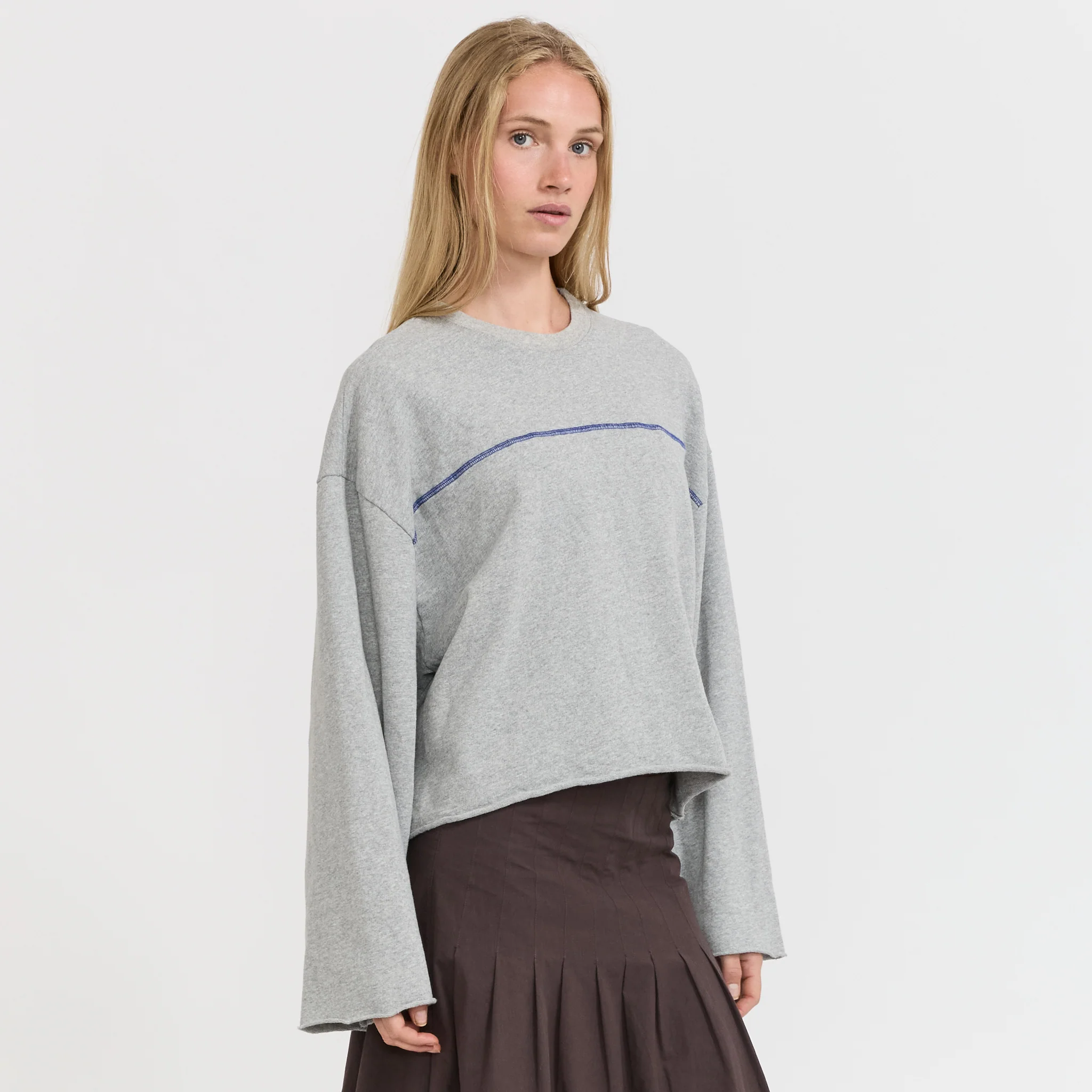 French Terry Yoke Detail L/S Grey Marle - Image 3
