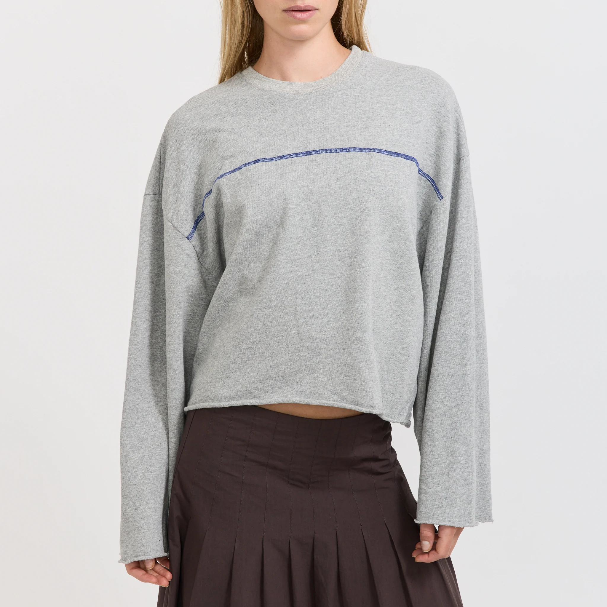 French Terry Yoke Detail L/S Grey Marle - Image 5