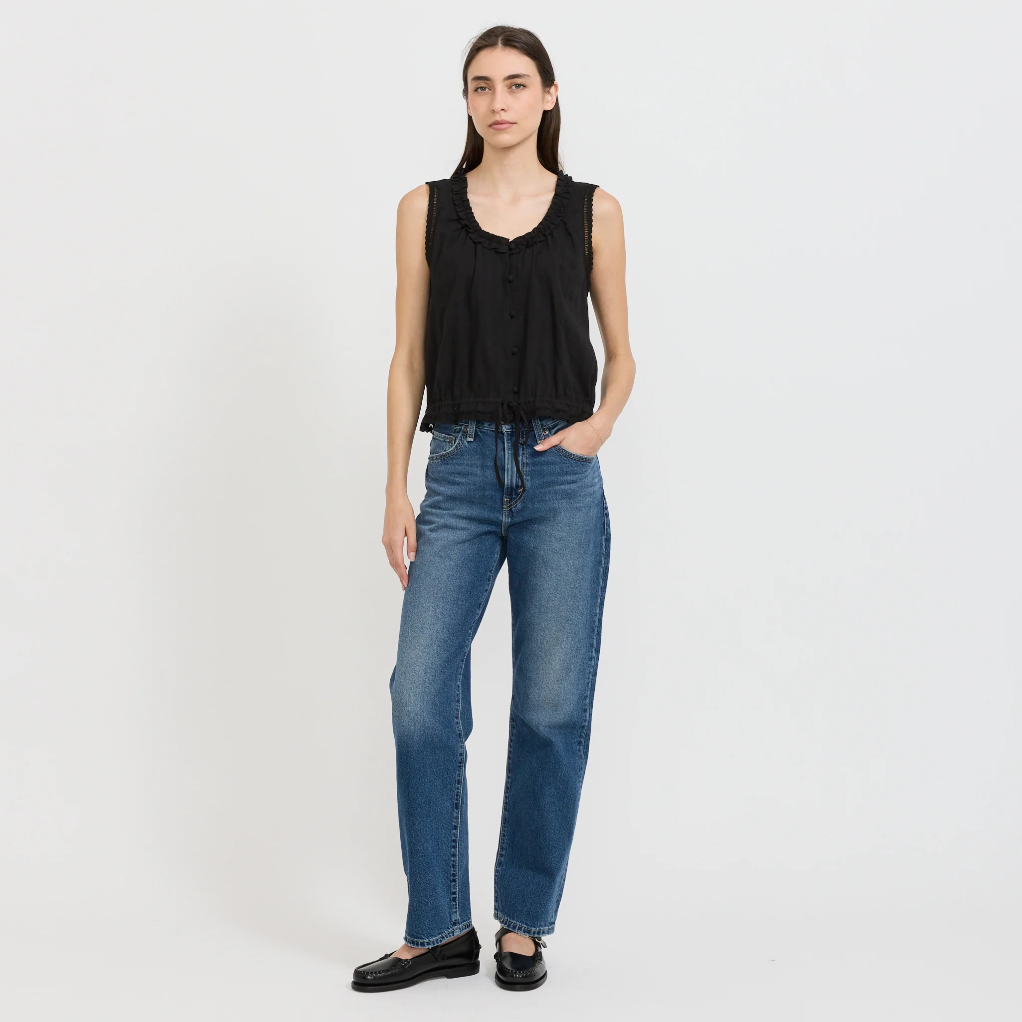 Frilled Sleeveless Blouse Black - Image 2