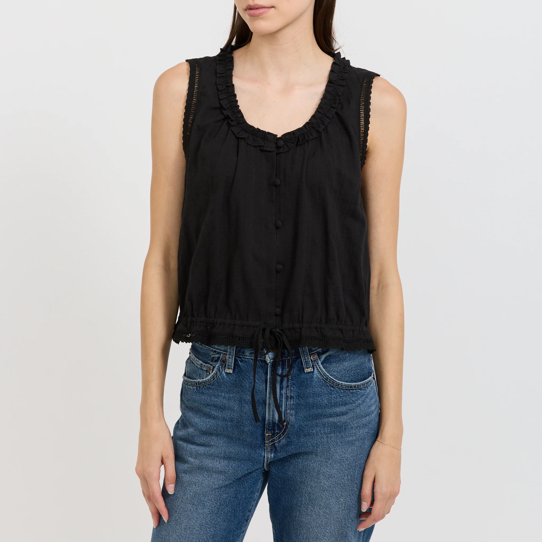 Frilled Sleeveless Blouse Black - Image 6