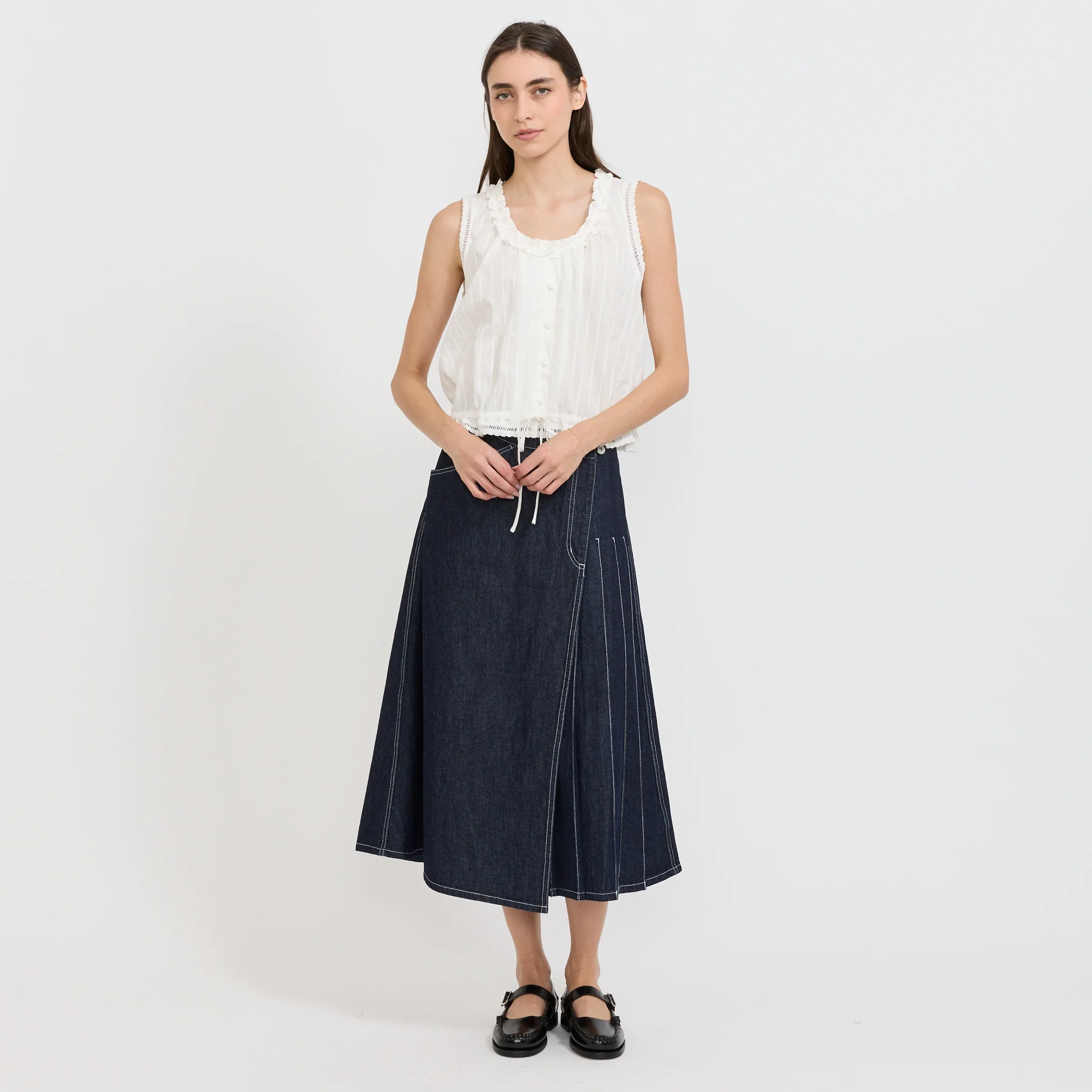 Frilled Sleeveless Blouse White - Image 2