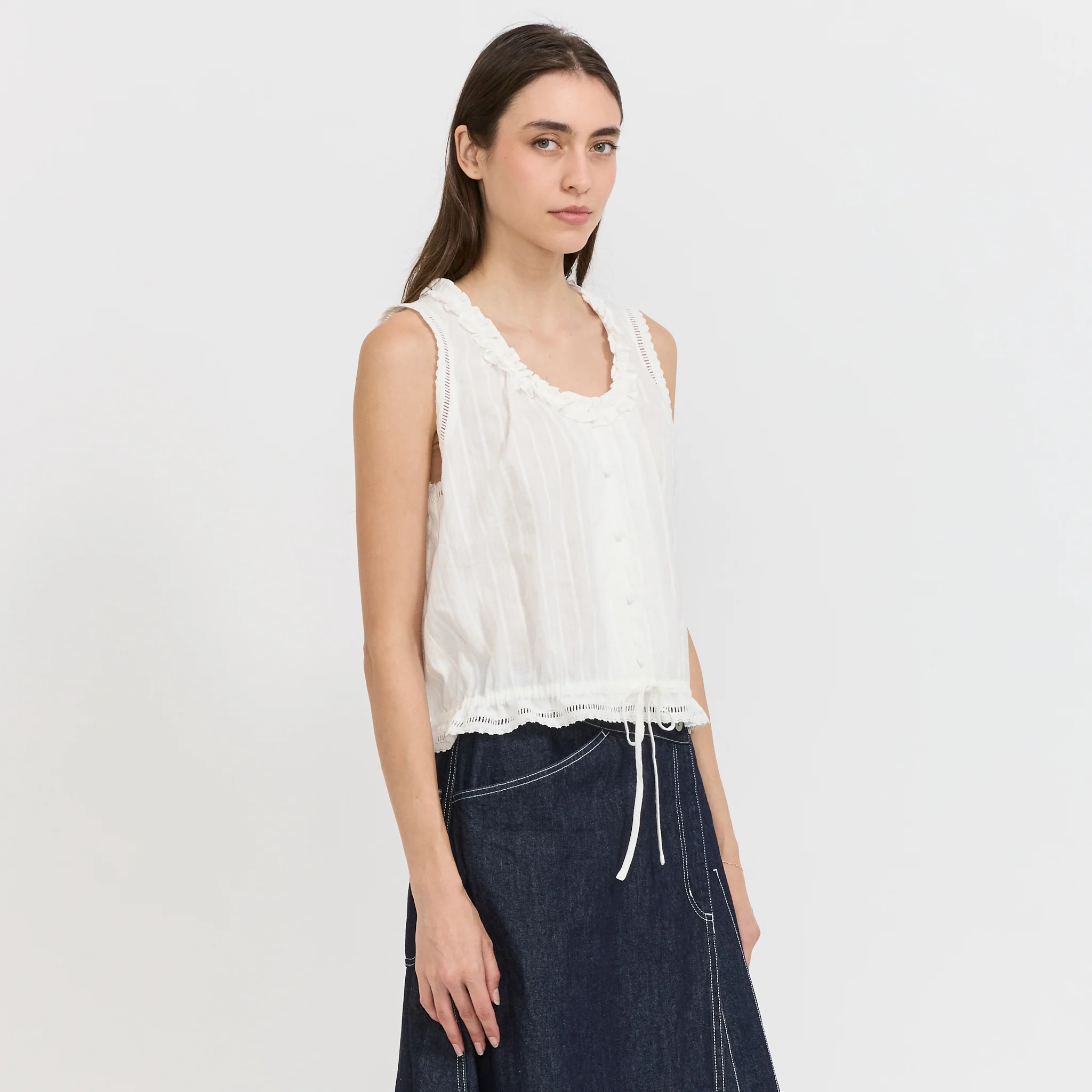 Frilled Sleeveless Blouse White - Image 3