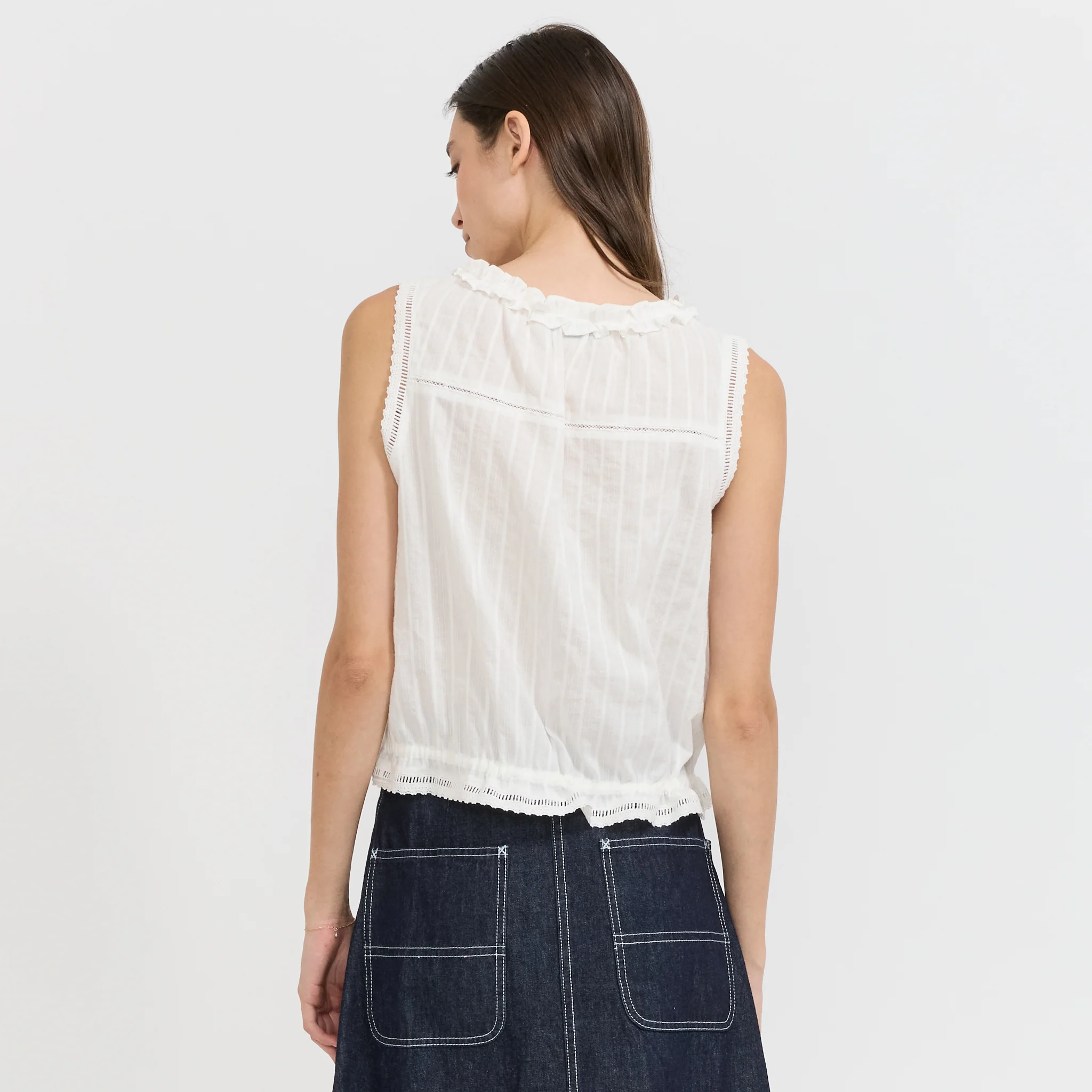 Frilled Sleeveless Blouse White - Image 4