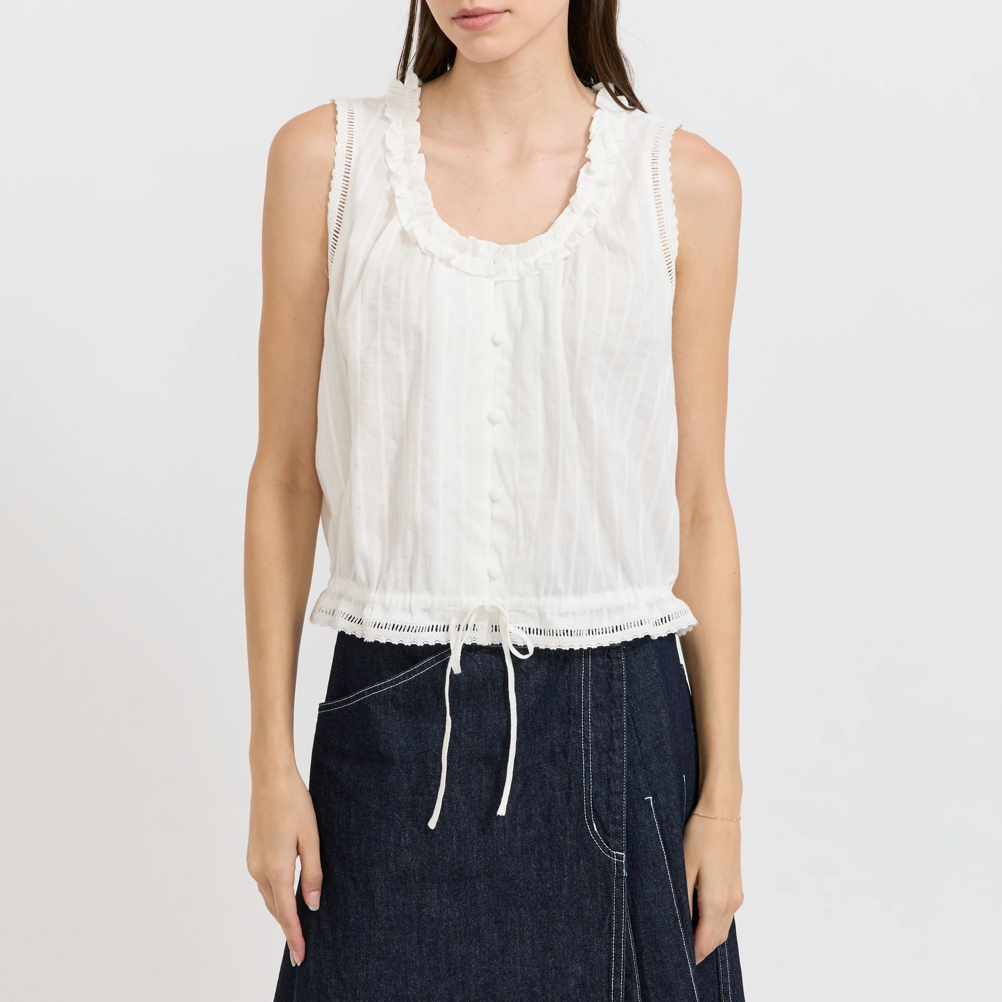 Frilled Sleeveless Blouse White - Image 5
