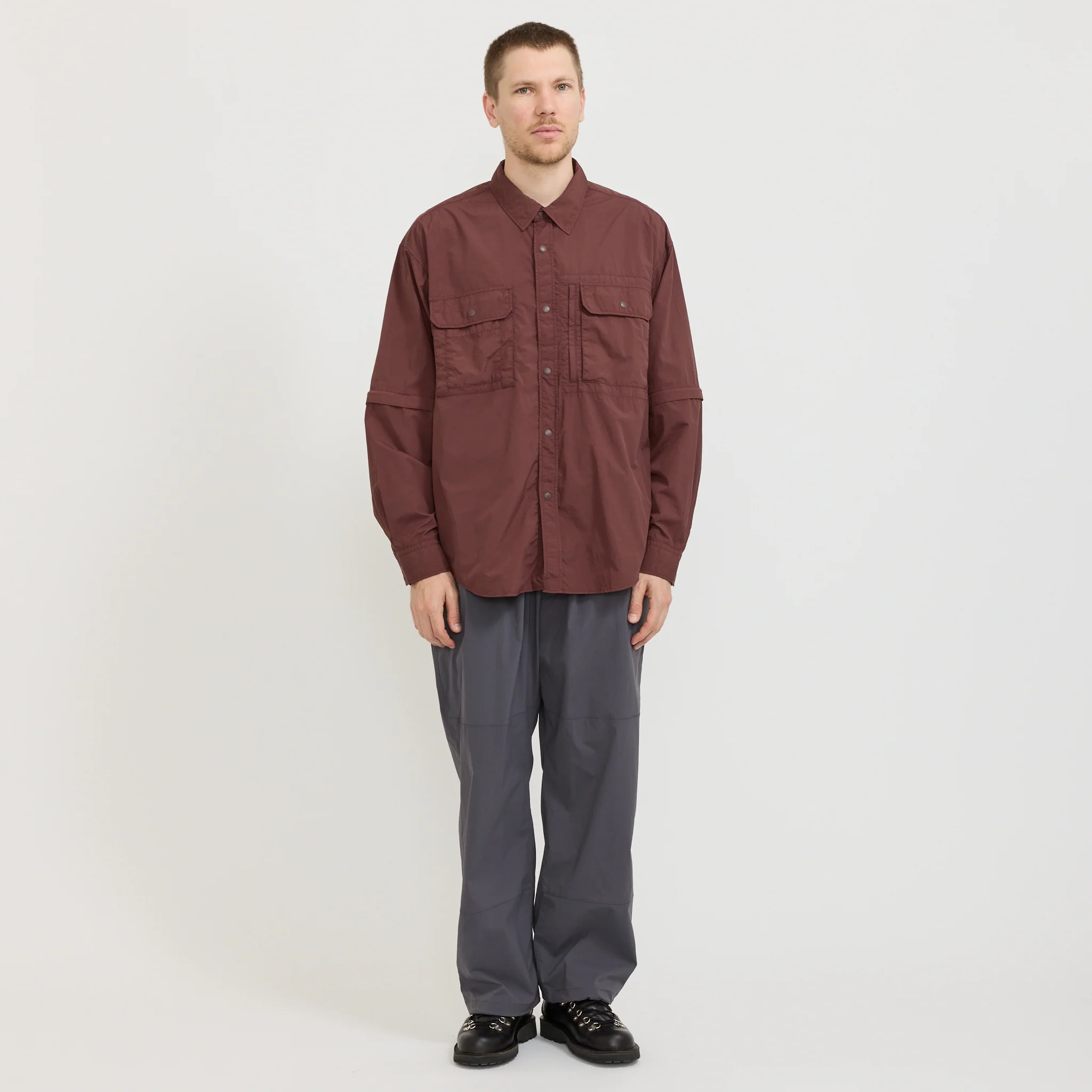 Garment Dyed Convertible Shirt Brown - Image 2