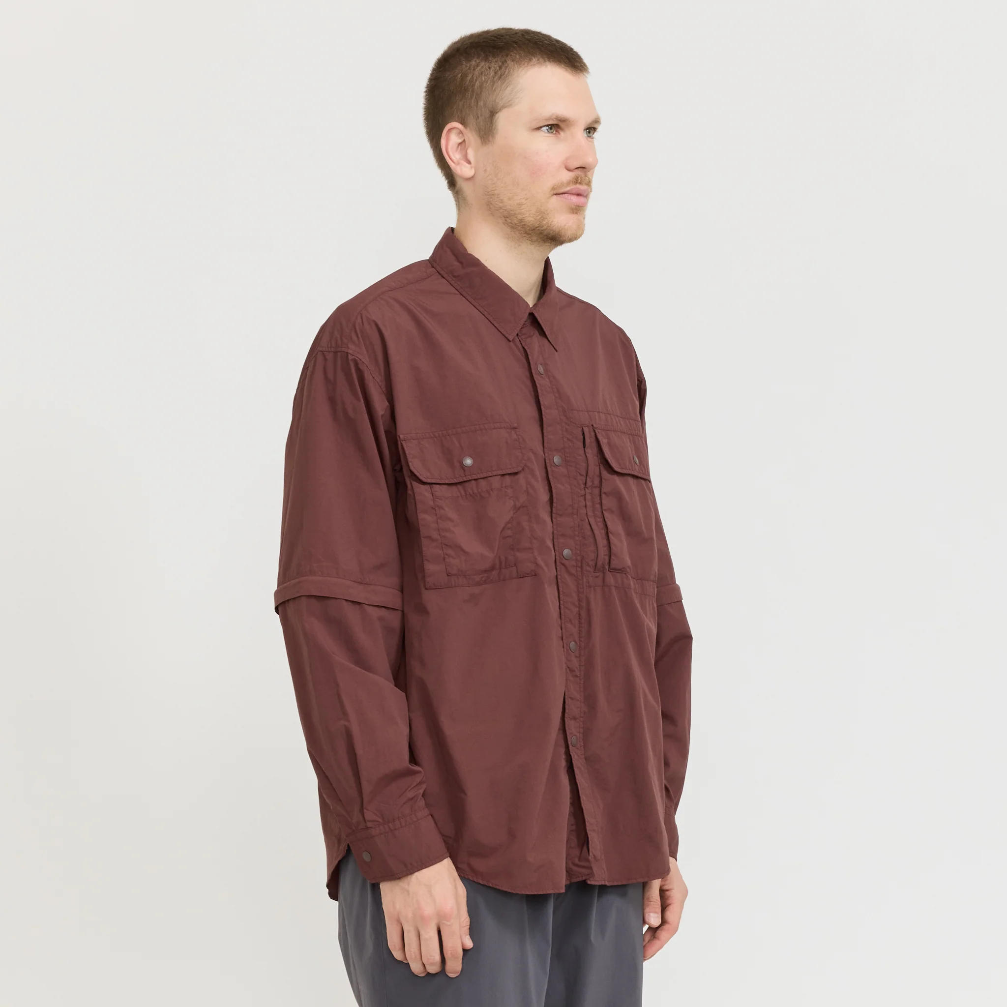 Garment Dyed Convertible Shirt Brown - Image 3
