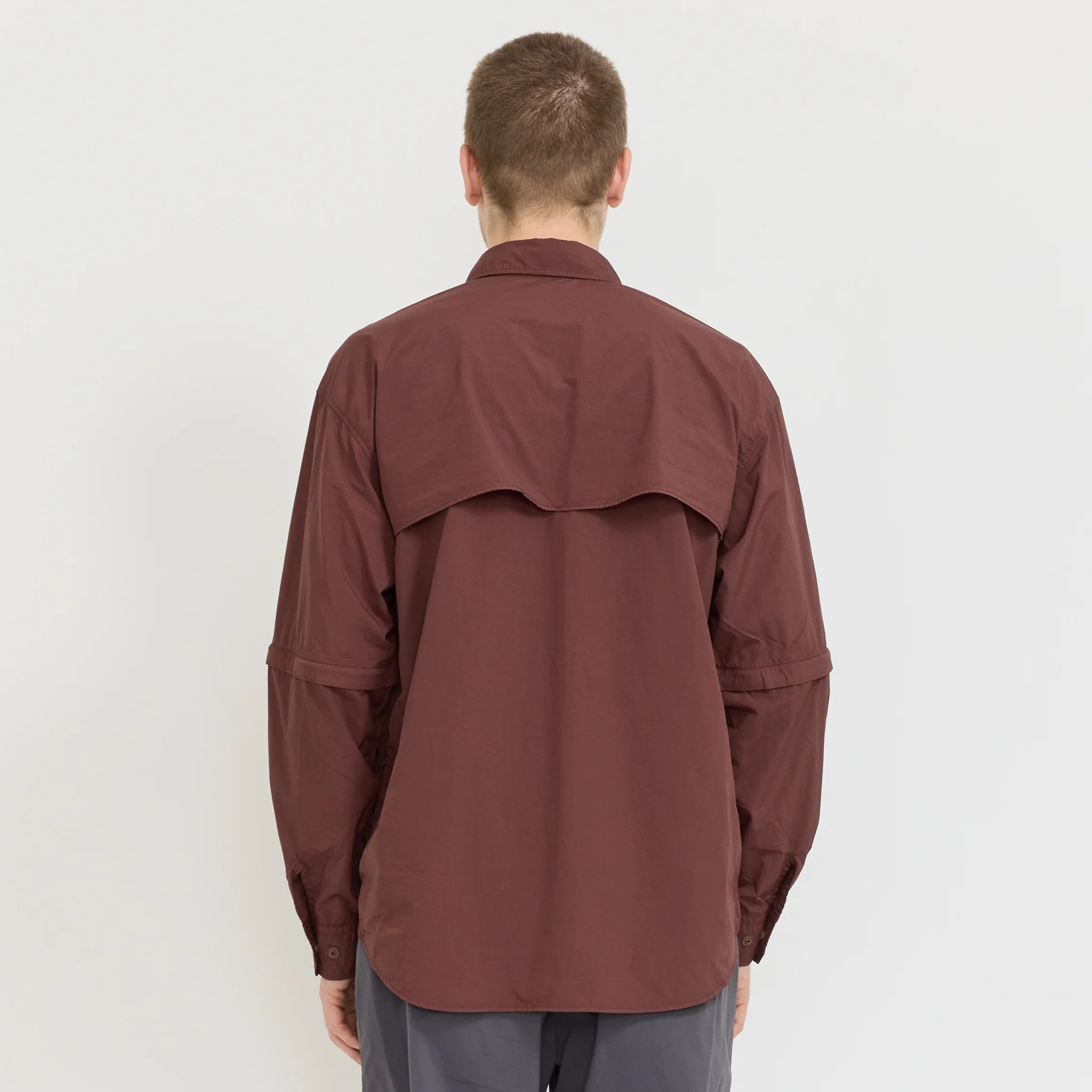 Garment Dyed Convertible Shirt Brown - Image 4